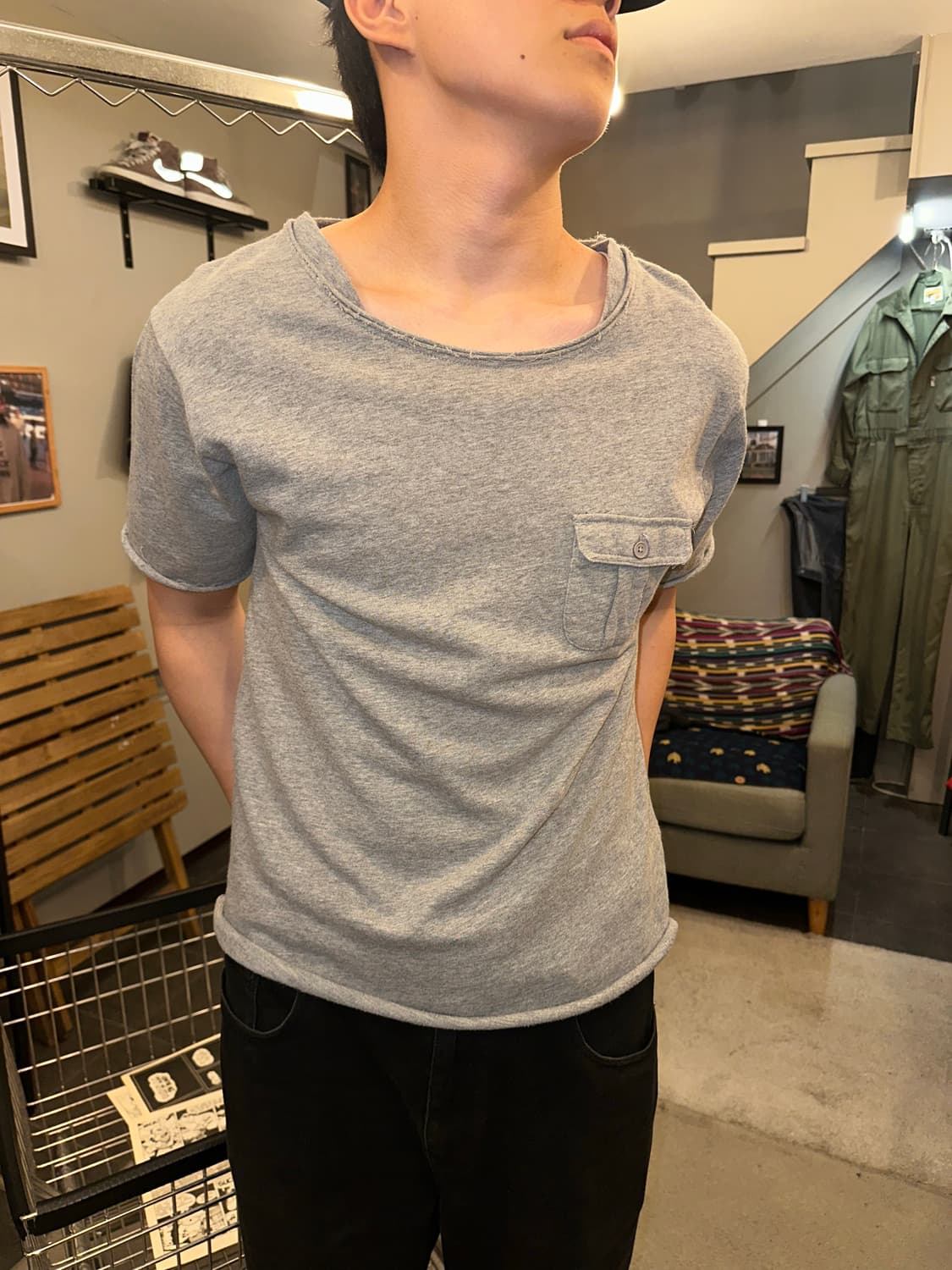 Grn Pocket cutting detail cotton T-shirt 상품이미지2