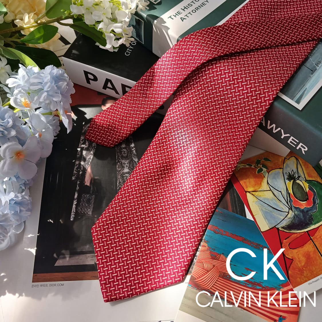 캘빈클라인 실크 레드 패턴 넥타이 10cm A+~A등급 E917 상품이미지2