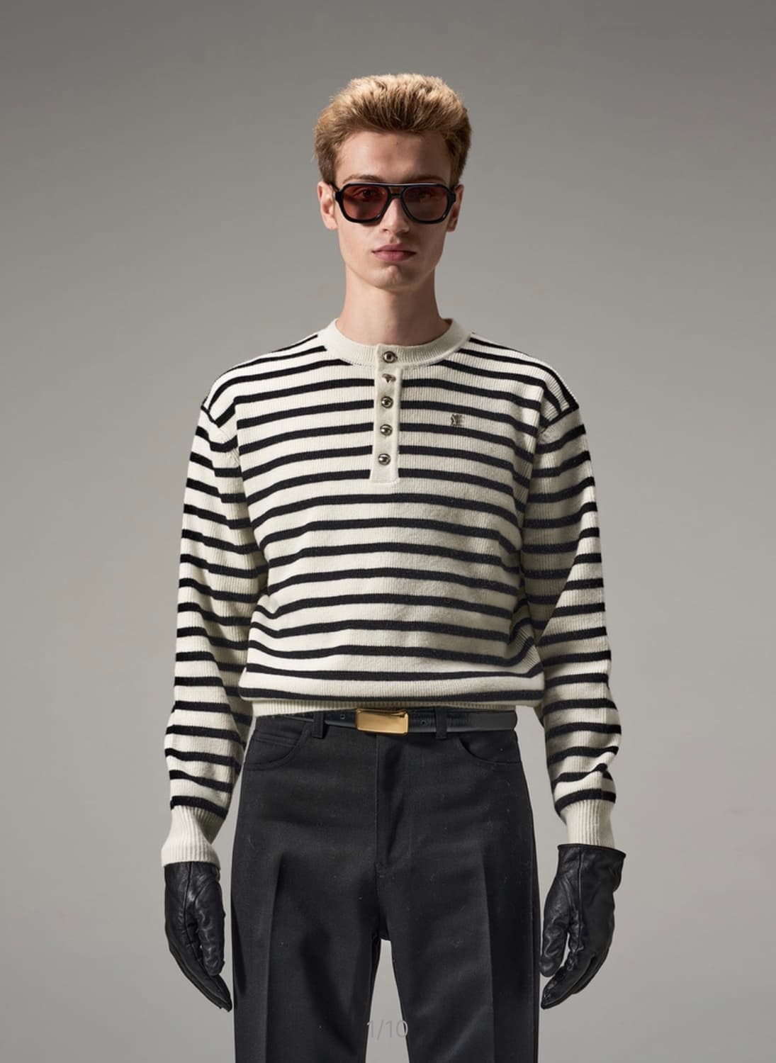 [새상품] 노이스 울 헨리넥 스트라이프 니트 L사이즈 상품이미지1