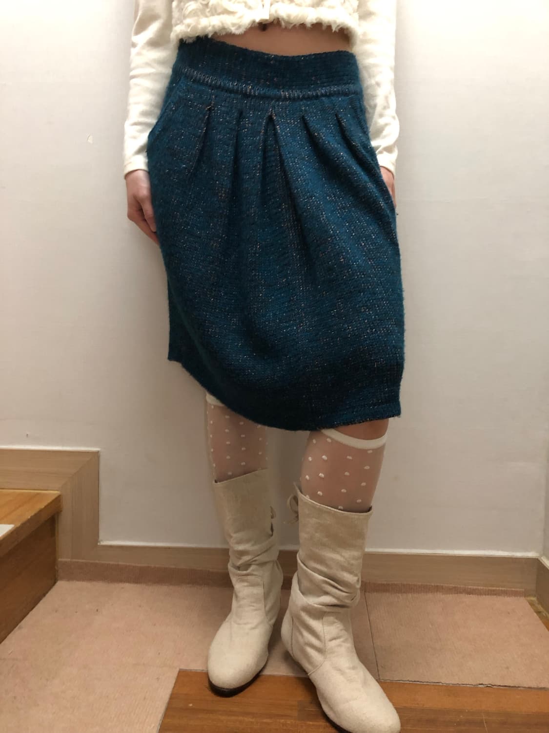 빈티지 다크네이비 글리터 벌룬 핏 미디 스커트 상품이미지4