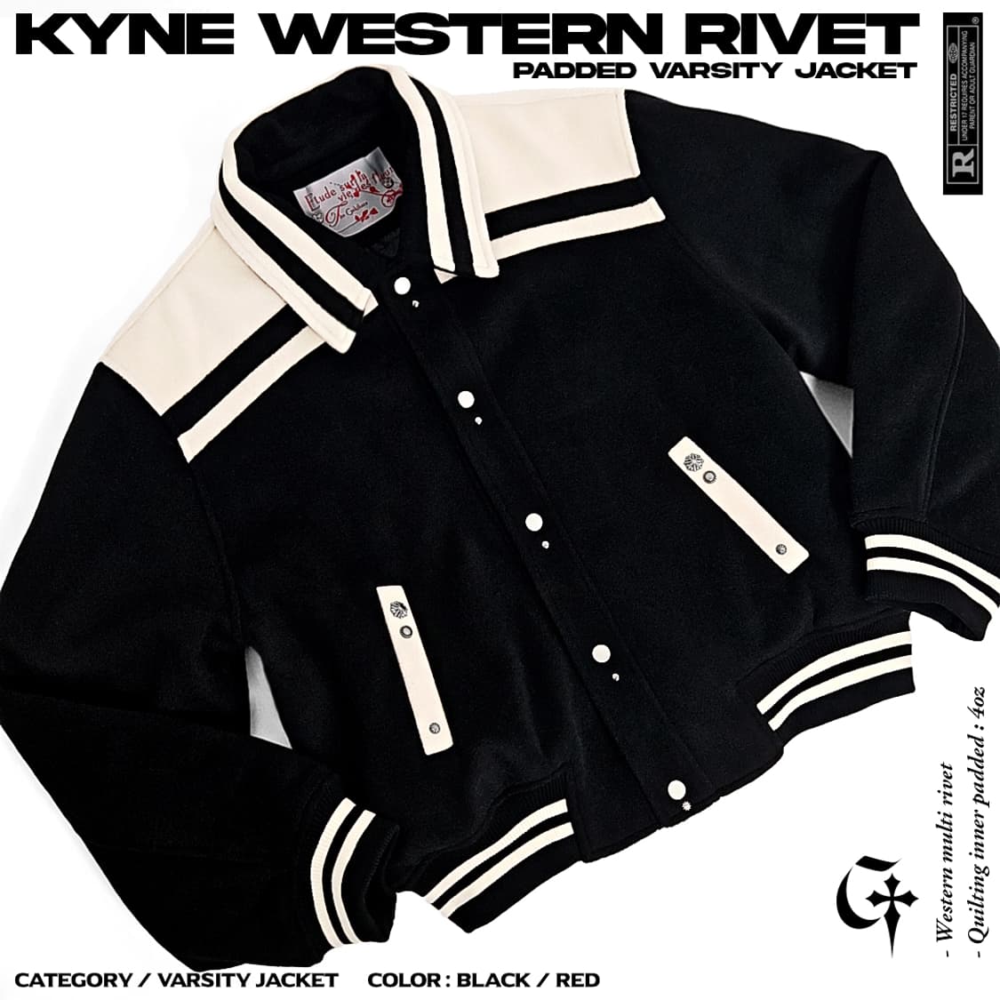 Kyne 웨스턴리벳 패딩 바시티자켓 (black) 상품이미지2