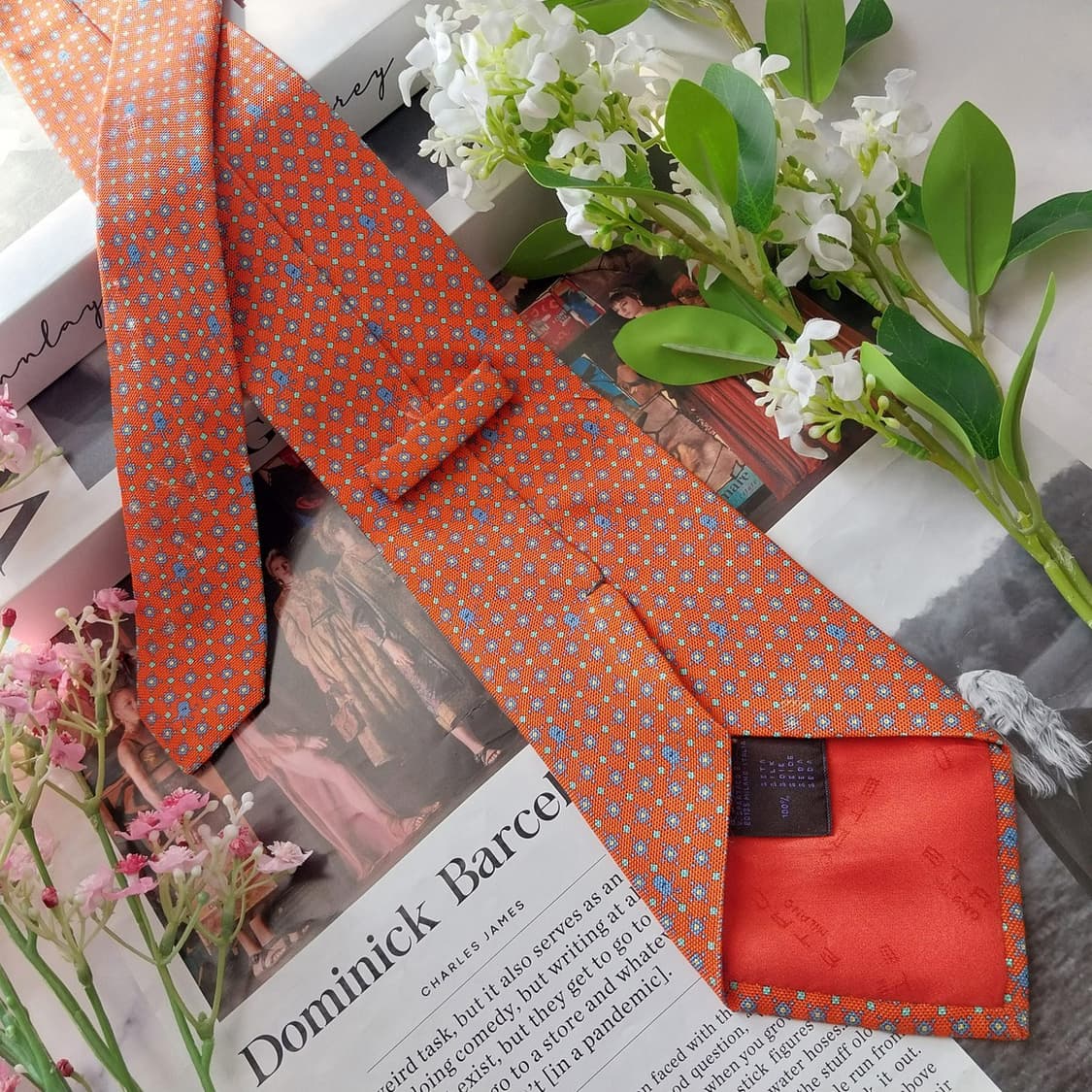 에트로 실크 오렌지 기하 패턴 넥타이 9.6cm A+~A등급 K1865
 상품이미지5