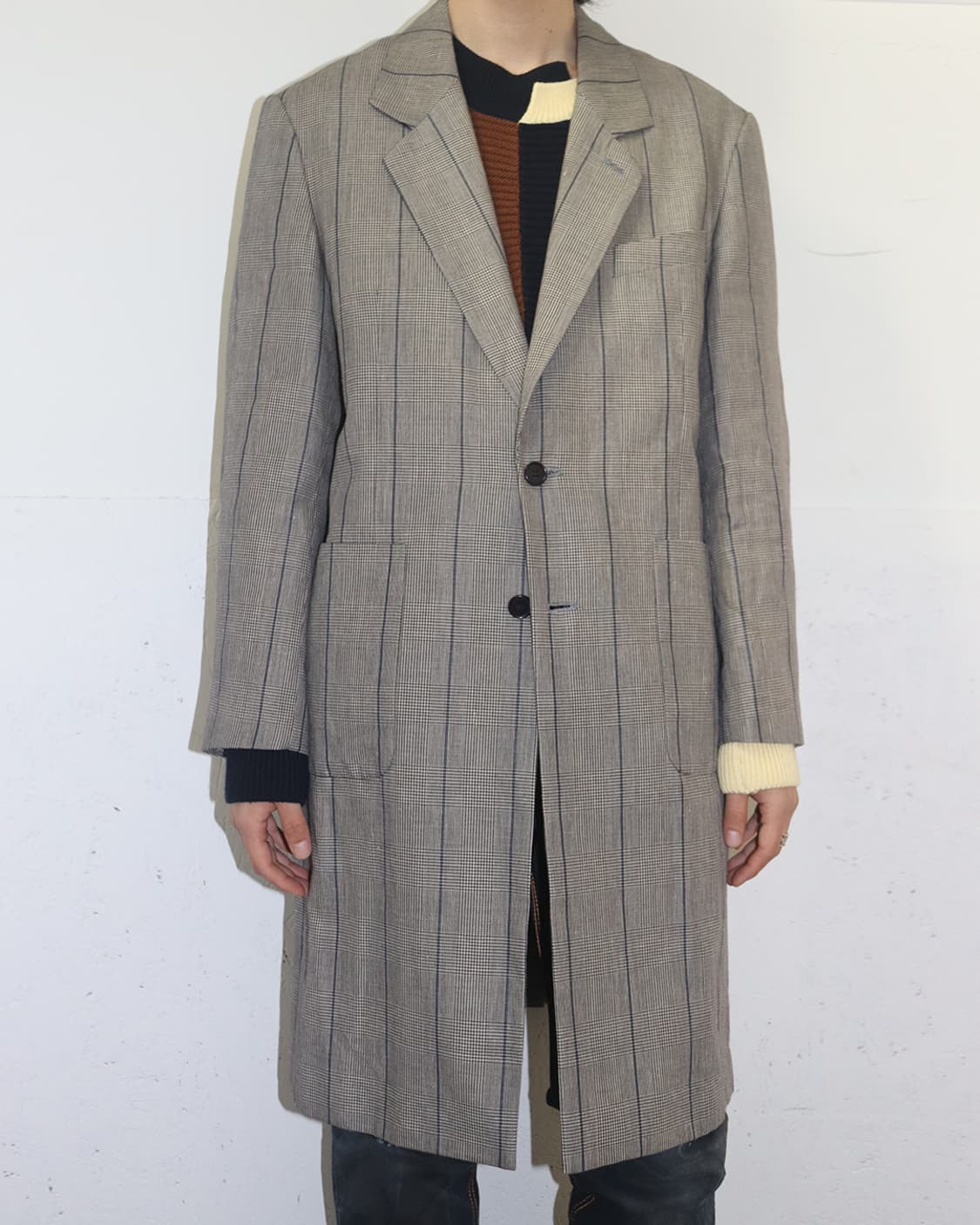 다이어트 부처 슬림 스킨 체크드 투 버튼 코트 상품이미지1