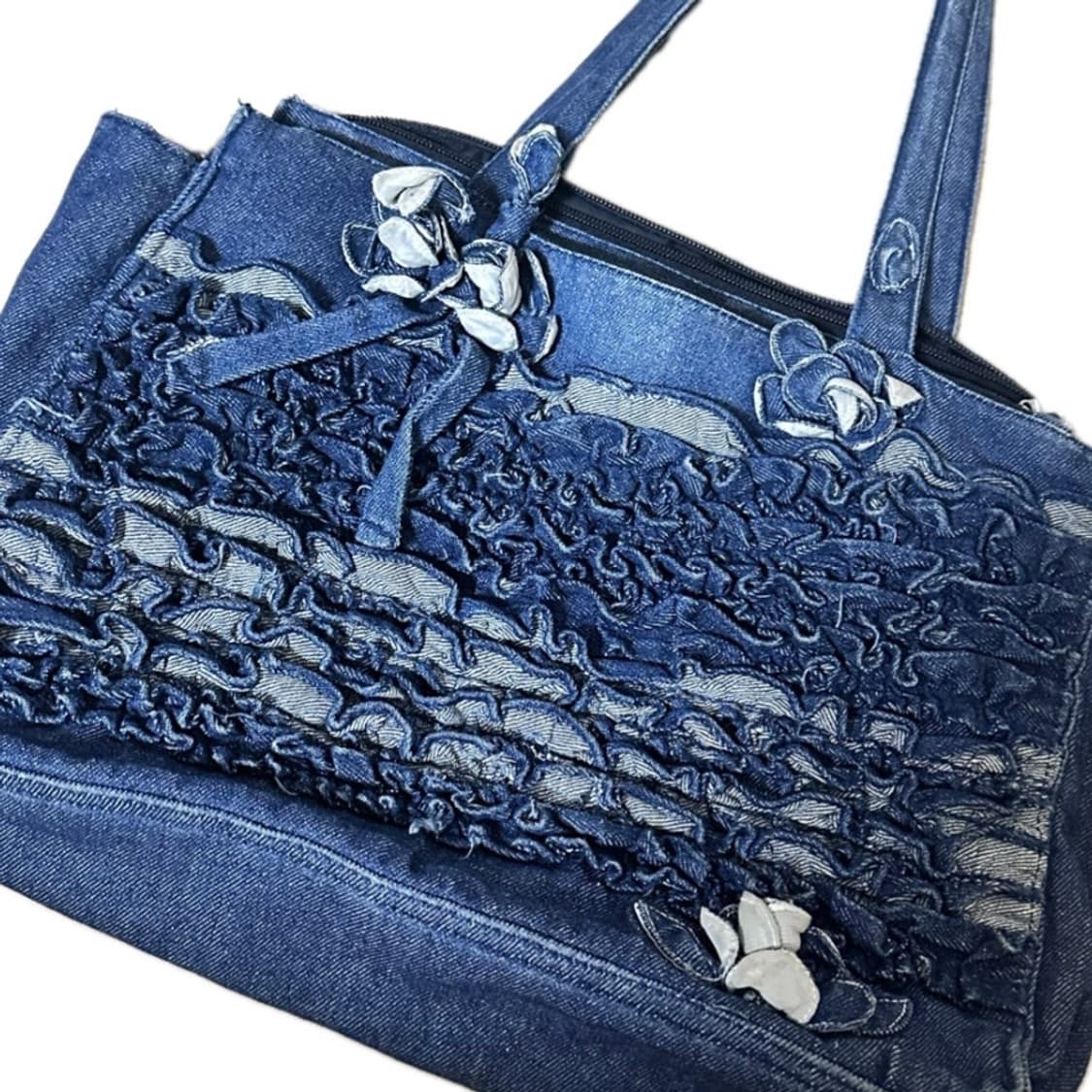 빈티지 데님 셔링 토트백 모리걸 너드 니혼진 y2k 하구미 가방 상품이미지3