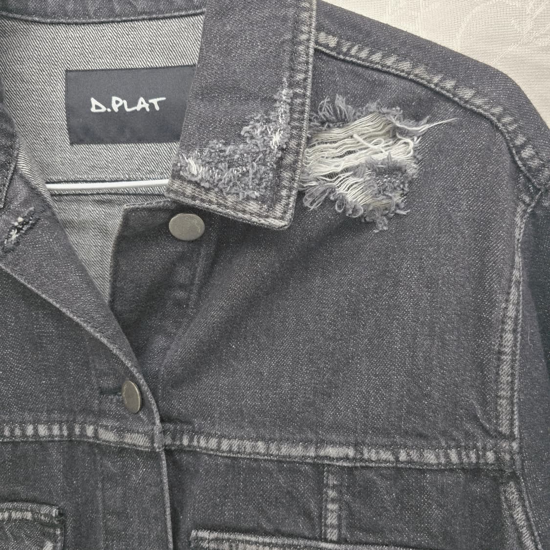 D.PLAT 데님 크롭 자켓 벨트 데미지 블랙 상품이미지3