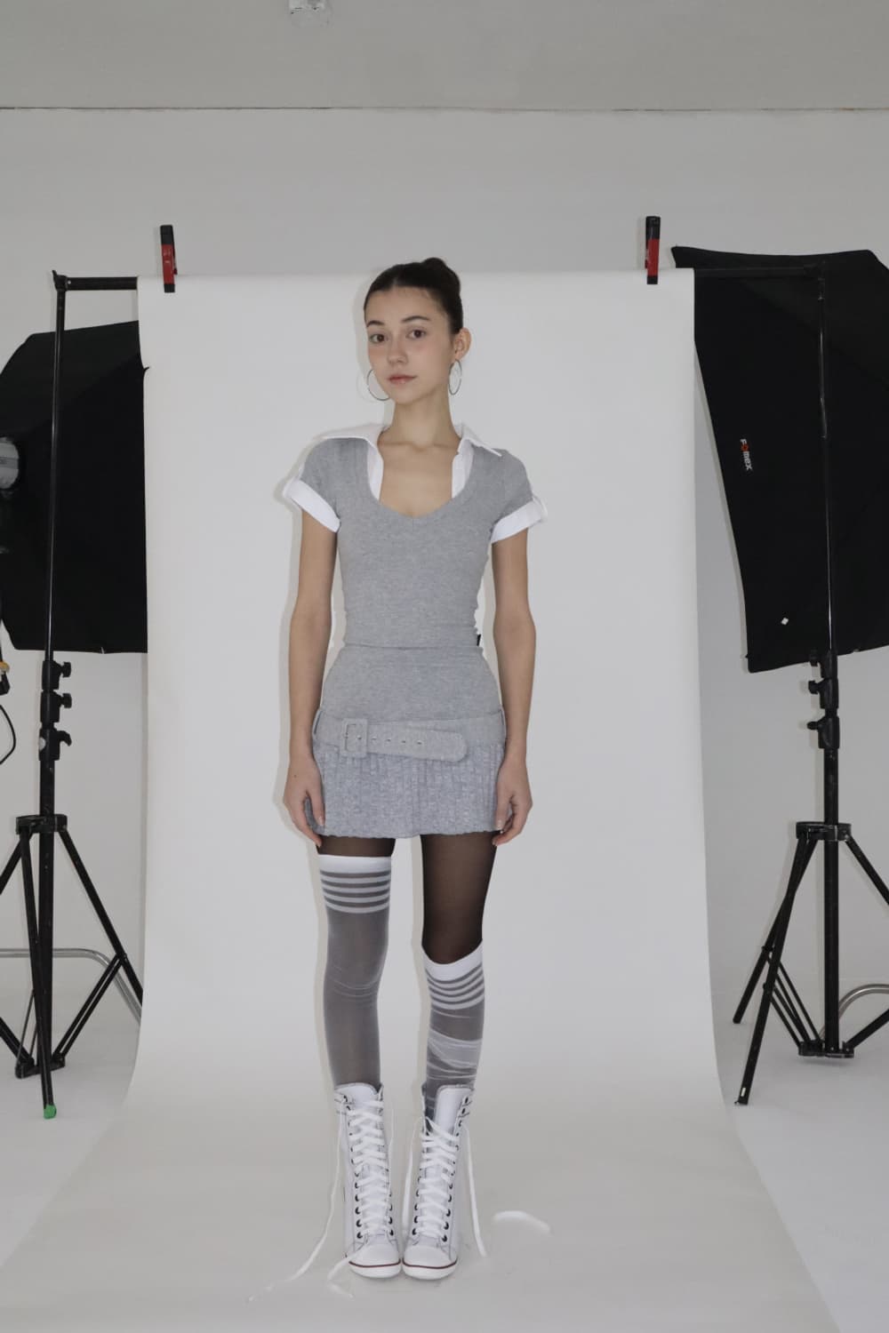 비엔프롬 STUDY WASIT BELT DRESS 그레이 상품이미지3