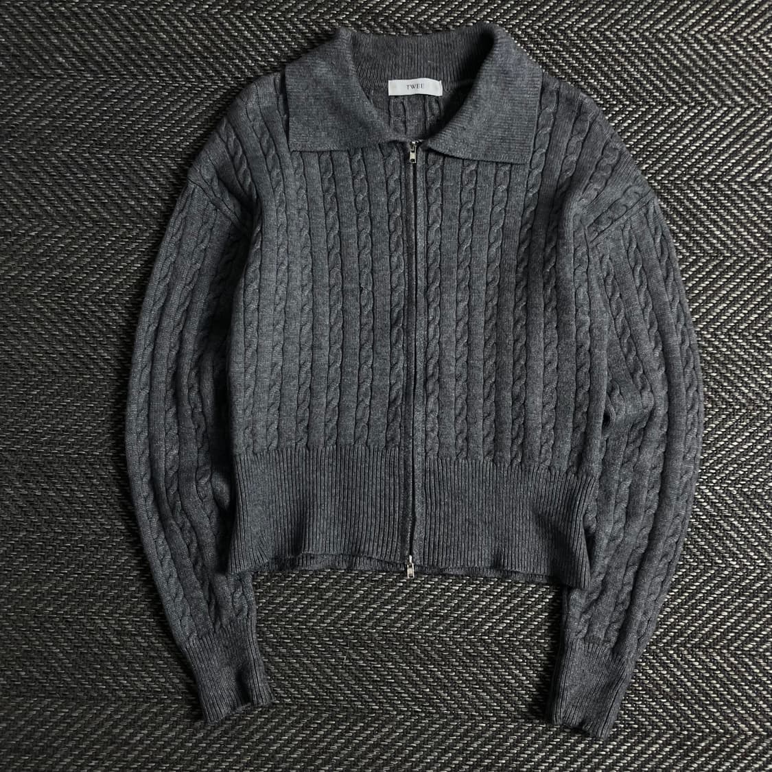 TWEE 빈티지 꽈배기 니트 집업 그레이 y 3672 상품이미지2