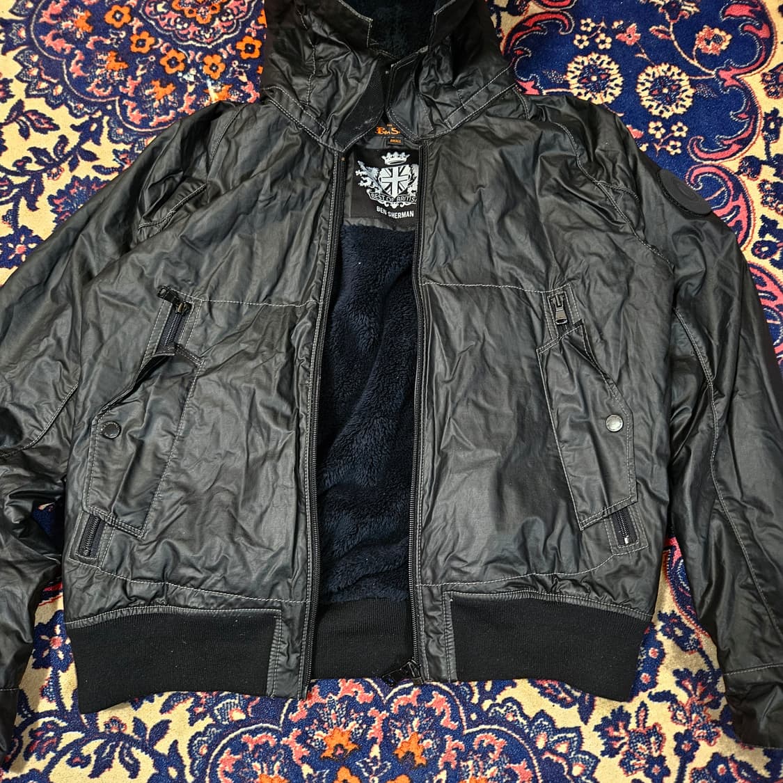 벤셔먼 00's 나일론 왁싱 바이커 후드 숏 자켓 상품이미지6