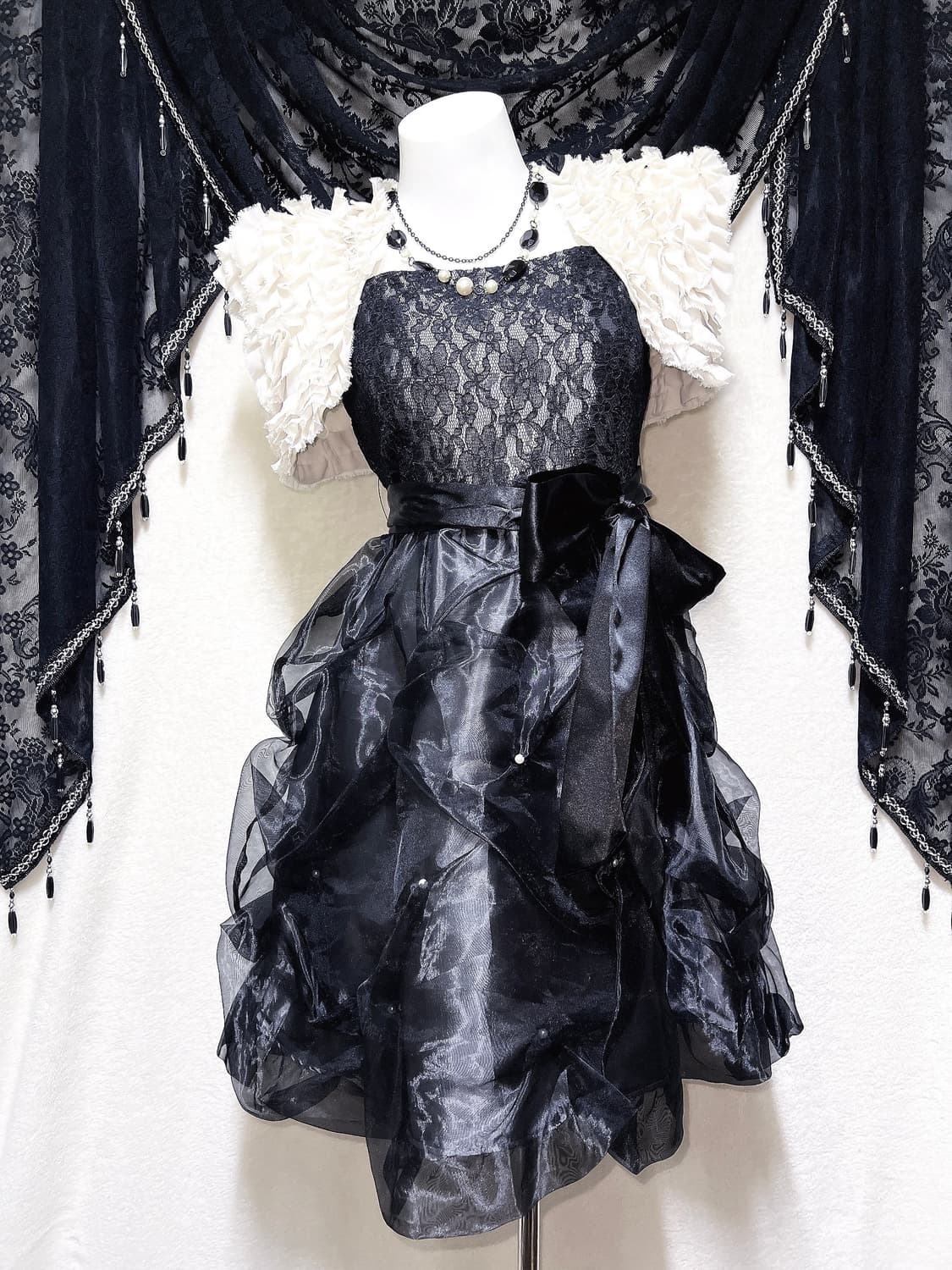 로맨틱고딕 고스로리 히메 블랙 레이스 리본 미니드레스 원피스 파티 핀터 상품이미지1