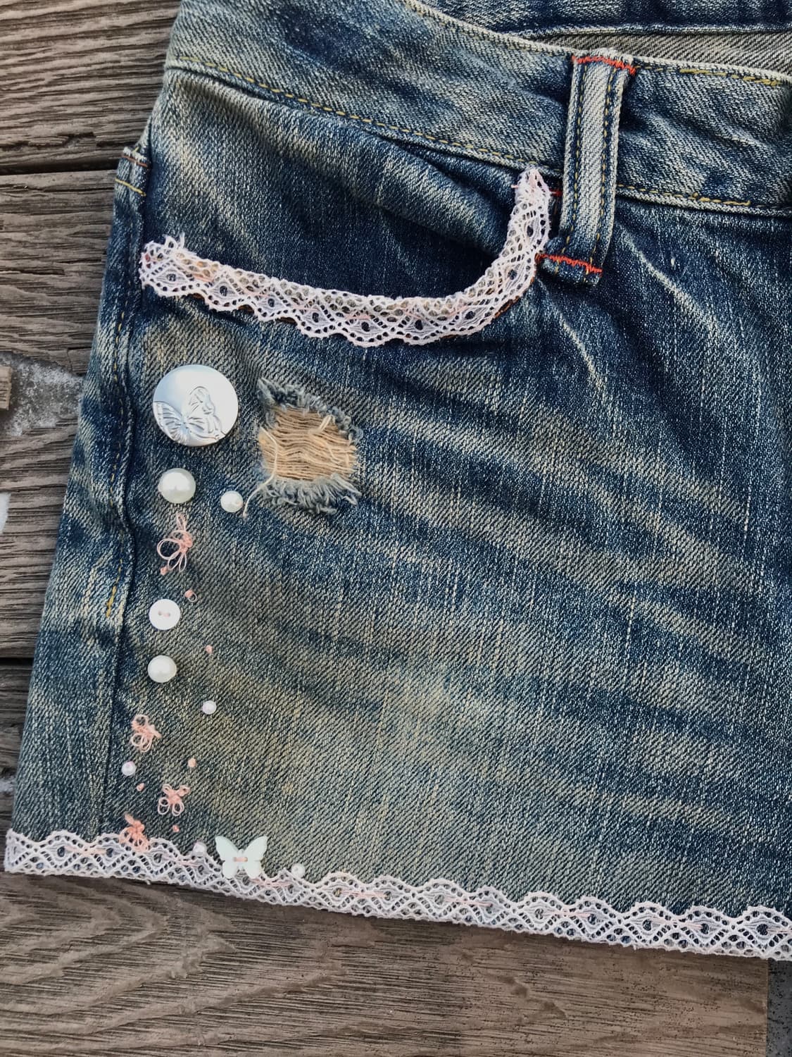 Button& Lace trim  Denim Skirt 상품이미지2