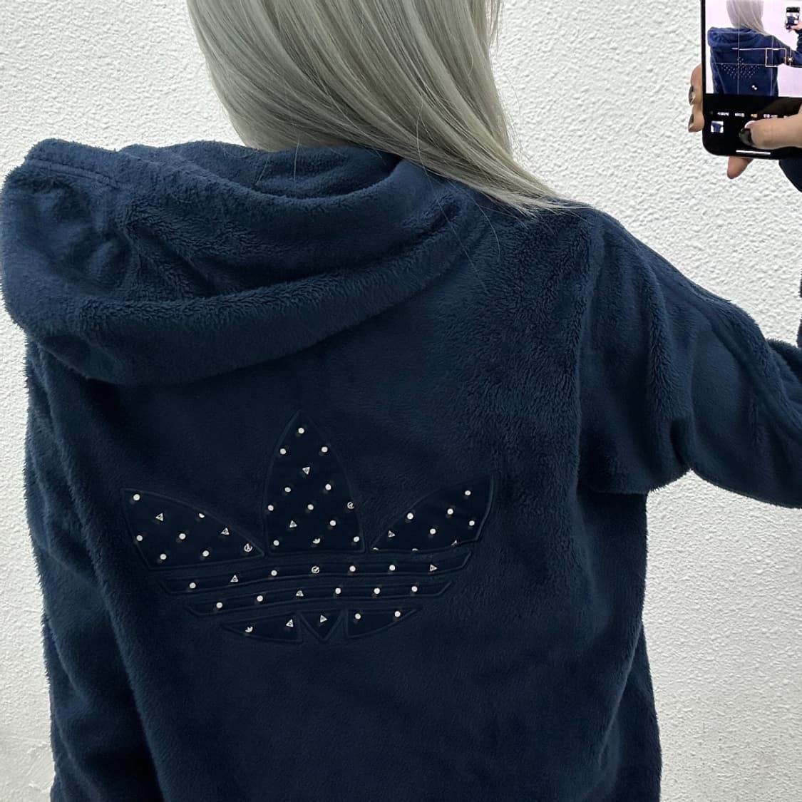 아디다스 블루 파이어버드 네이비 후리스 후드집업 110 상품이미지3