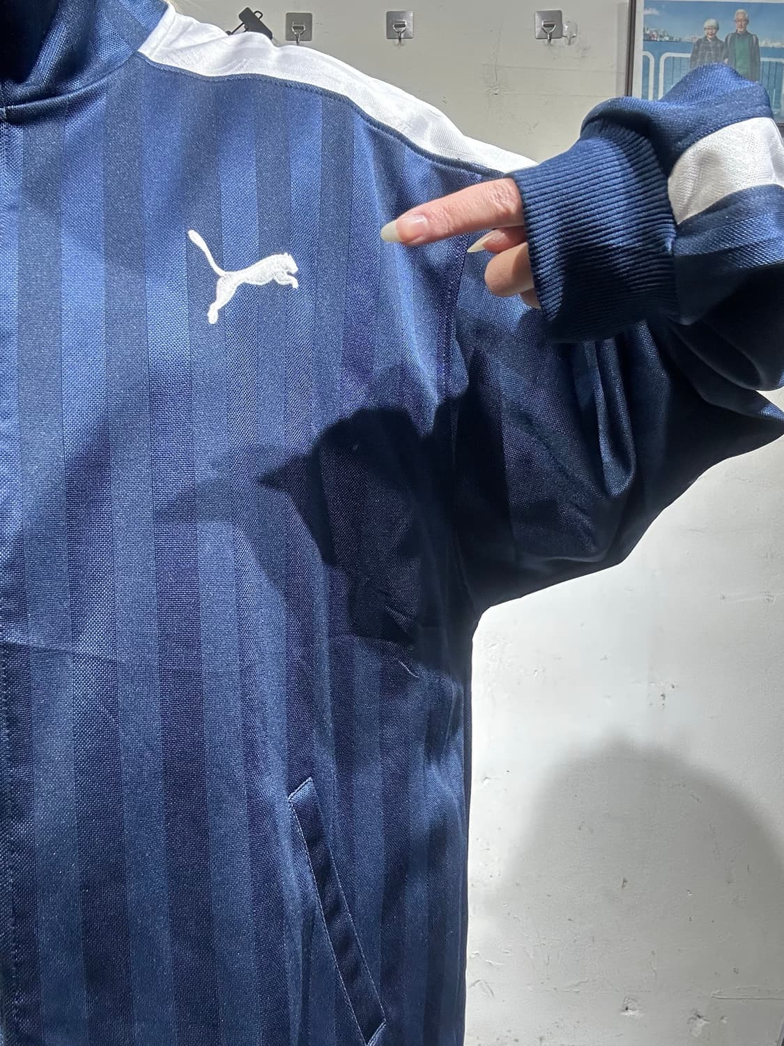 푸마 네이비 빅 로고 화이트 사이드 라인 트랙탑 져지 L 상품이미지4