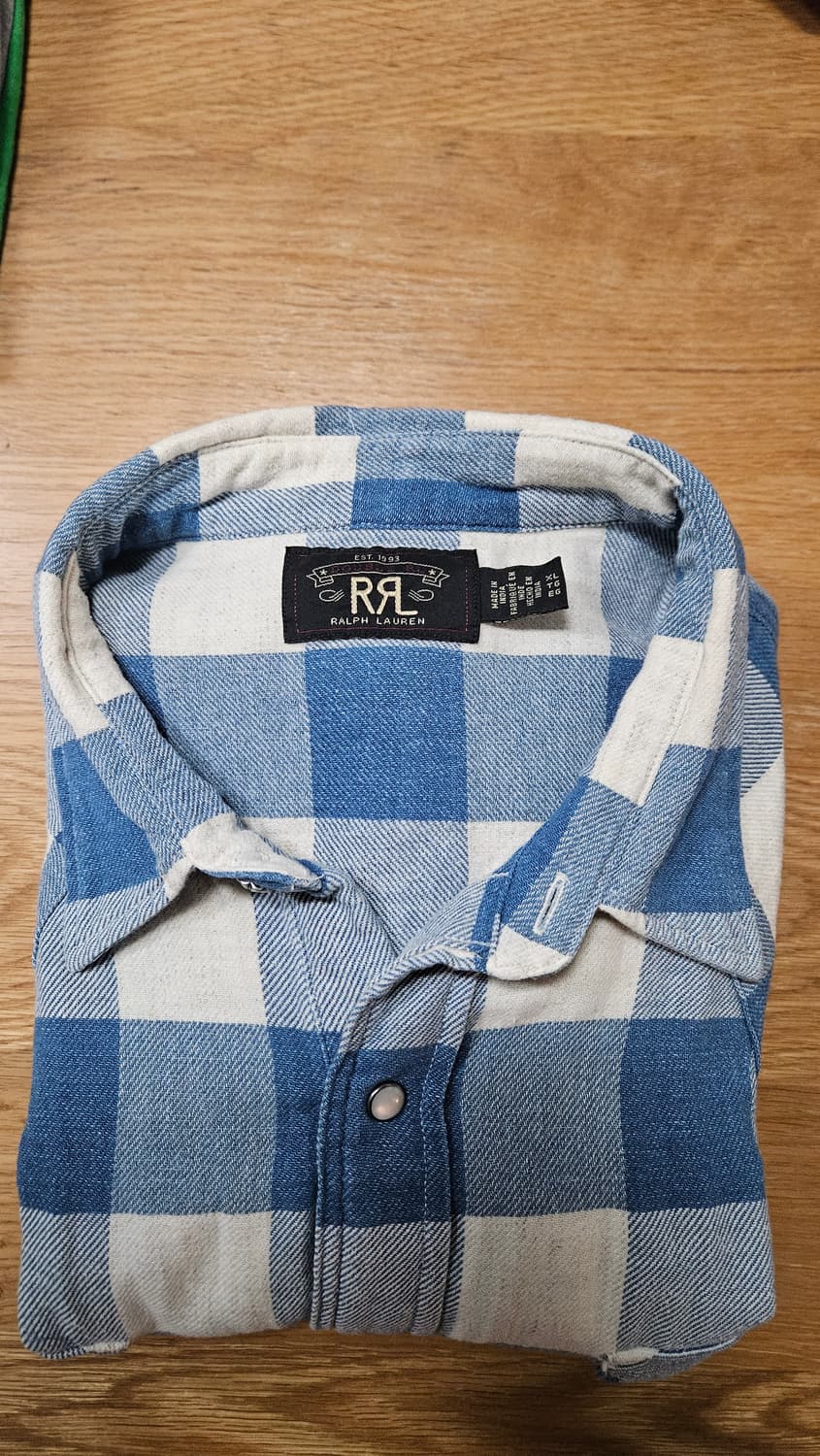 RRL 더블알엘 플래드 트윌 웨스턴 셔츠 인디고 크림 상품이미지1