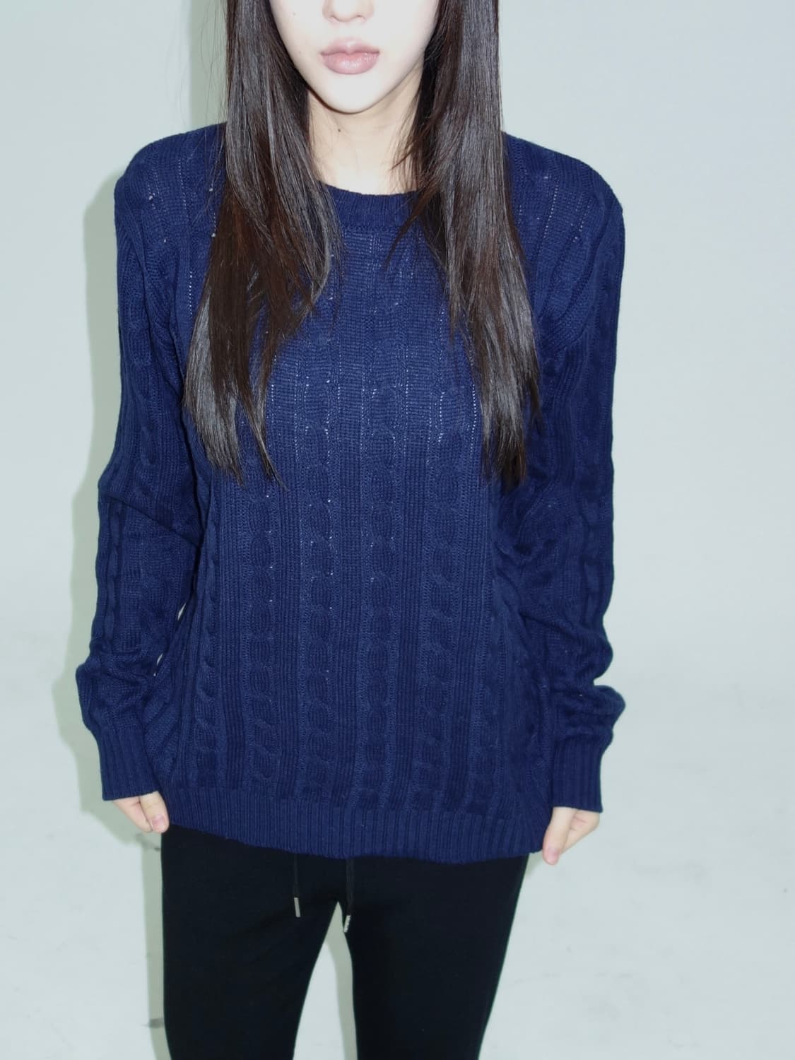 꽈배기 니트 네이비 상품이미지1