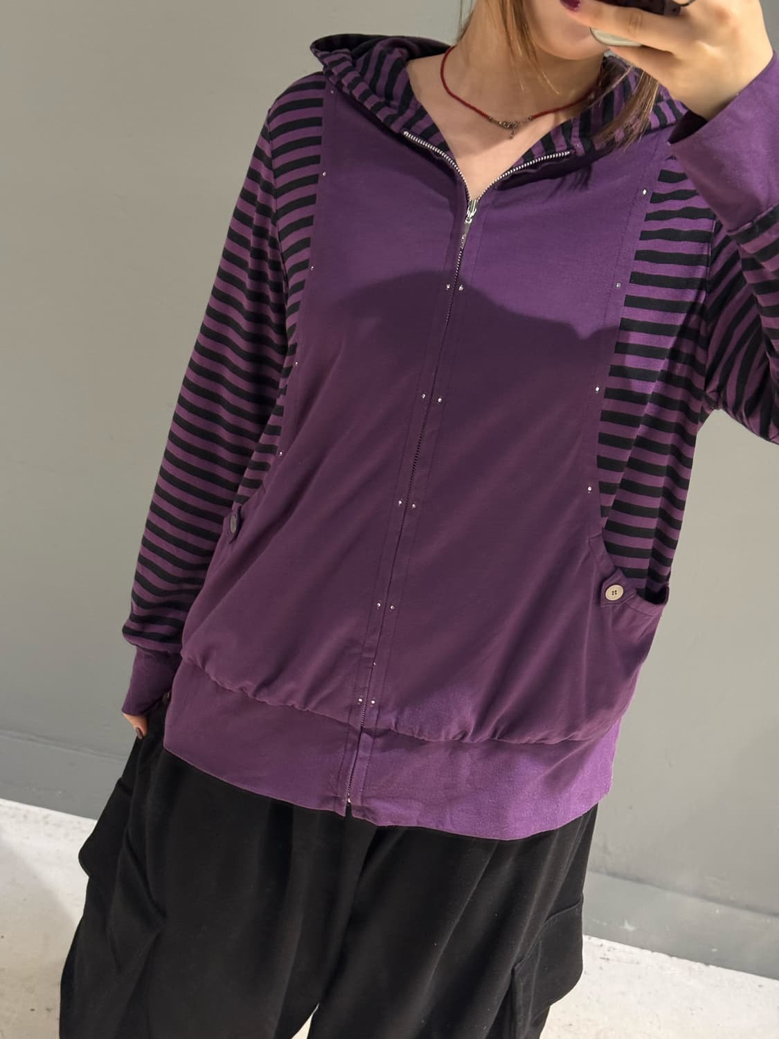 stripe pattern cubic line hood zip-up 상품이미지2