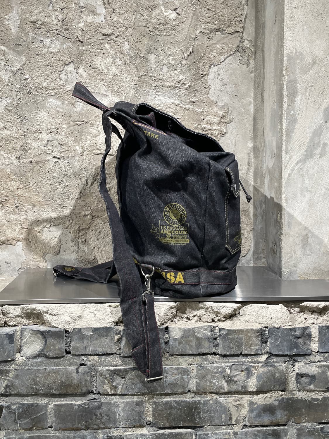 아메코 usa 흑청 밀리터리 스트링 데님 백팩 상품이미지7