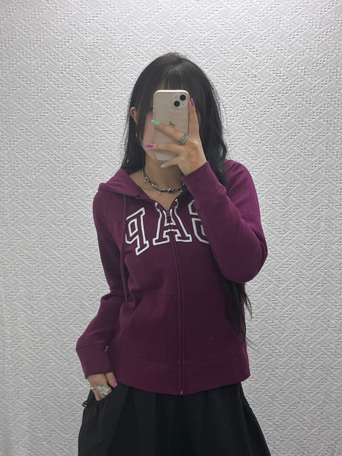 갭 GAP 레트로 Y2K 빅로고 버건디 기모 후드 집업 S C07300 상품이미지2