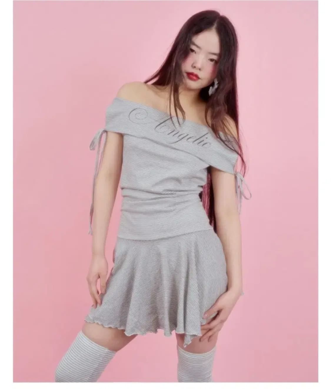 엘프엘프엘프 아카이브스 엔젤릭 스트라이프 드레스 그레이 상품이미지2