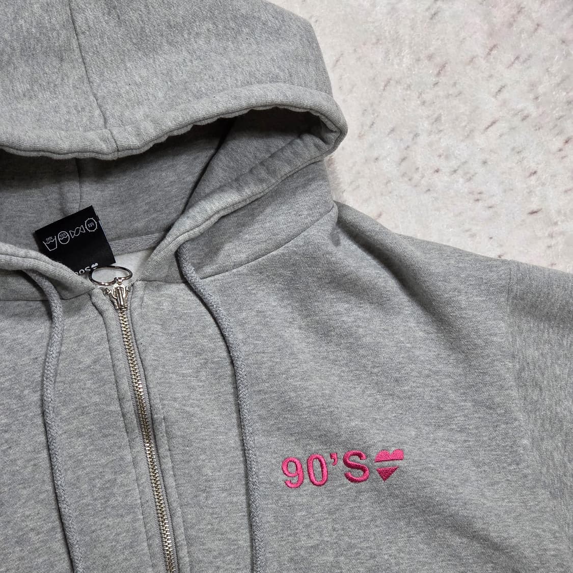90S 자수 오버핏 그레이 후드집업 상품이미지2