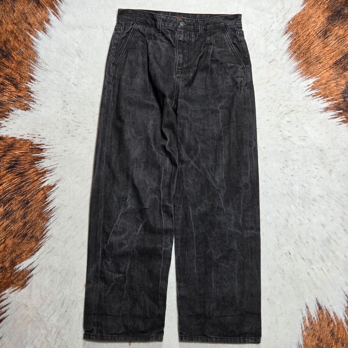 흑청 원 핀턱 빈티지 워싱 와이드 팬츠 상품이미지1