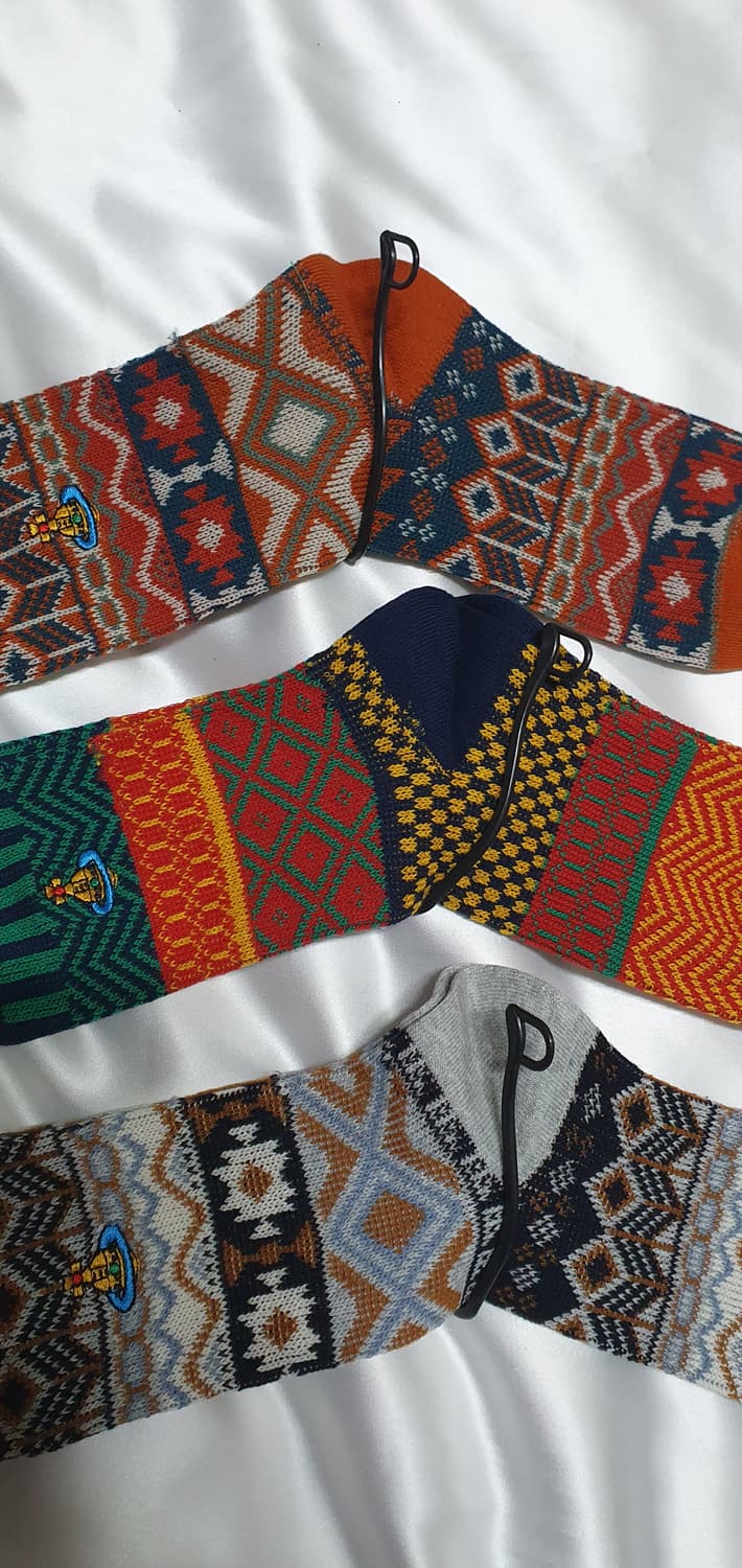 그린 그레이 브라운 레드 에스닉 민족풍 체크 도형 비비안웨스트우드  양말 상품이미지9