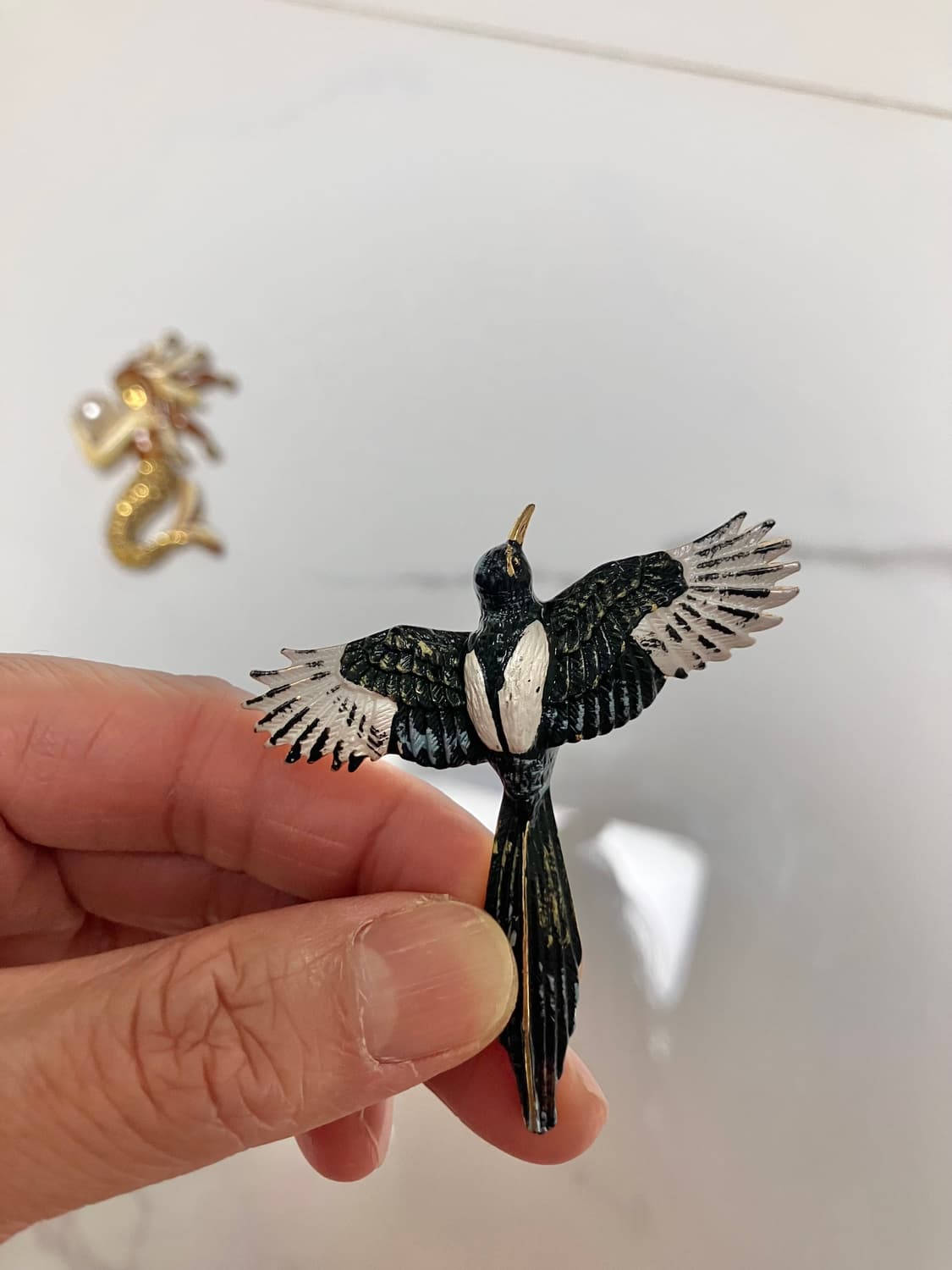 영국 빈티지 금장 브로치 인어 진주 까치 상품이미지4