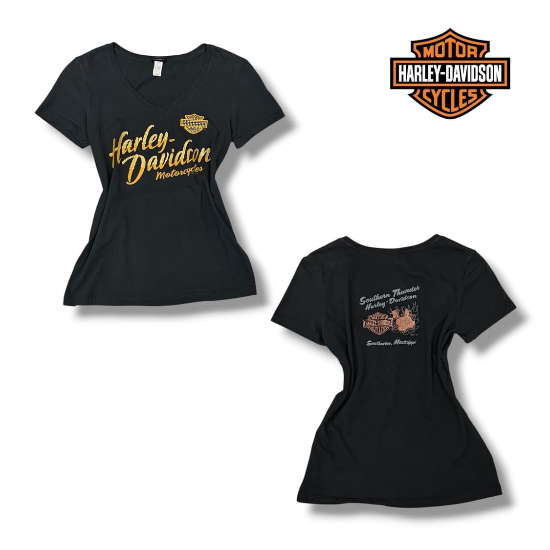 할리데이비슨 로고 스팽클 브이넥 반팔 상품이미지2