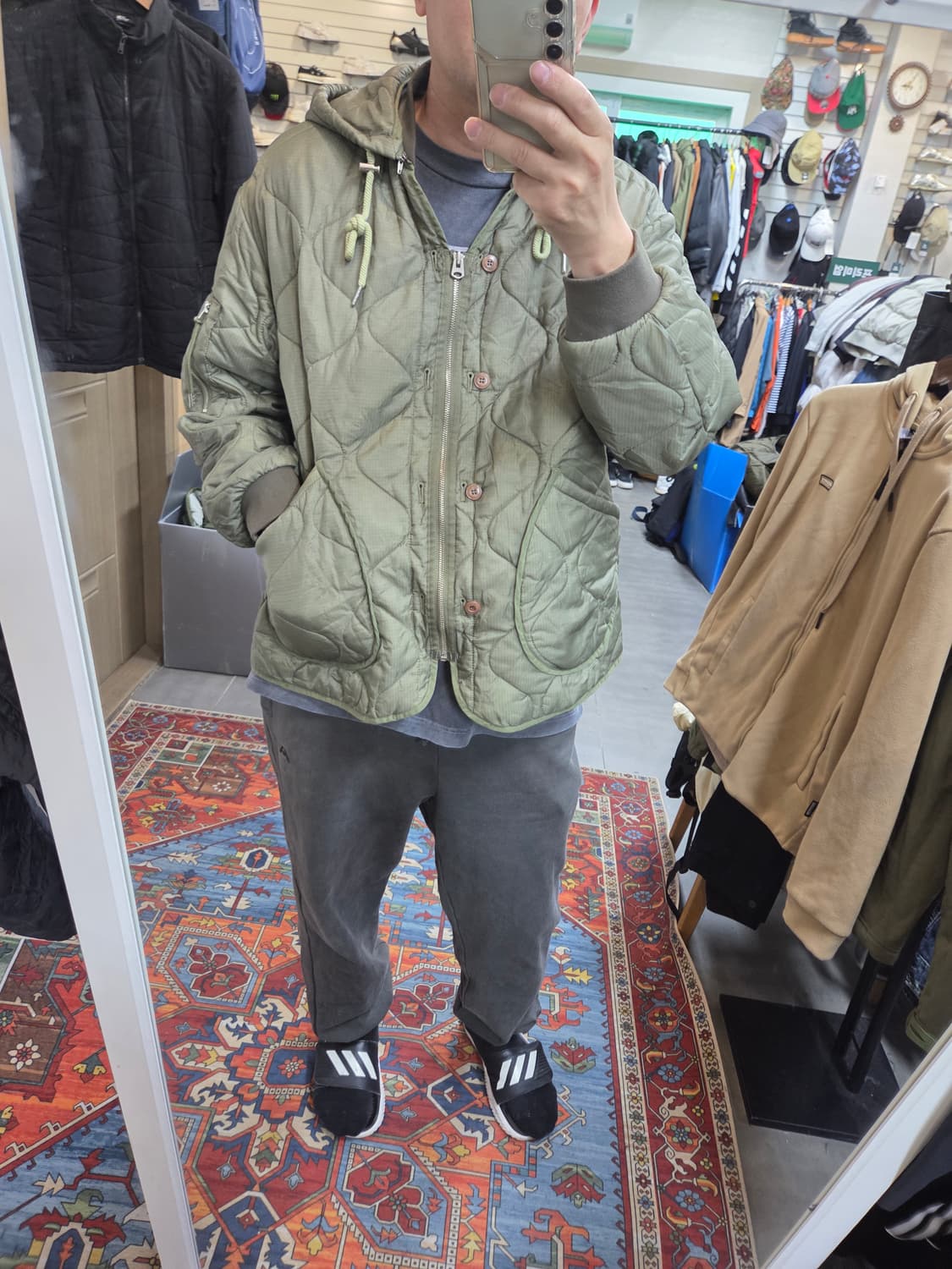 빈티지 퀄팅 깔깔이 누빔 후드자켓 xl 상품이미지6