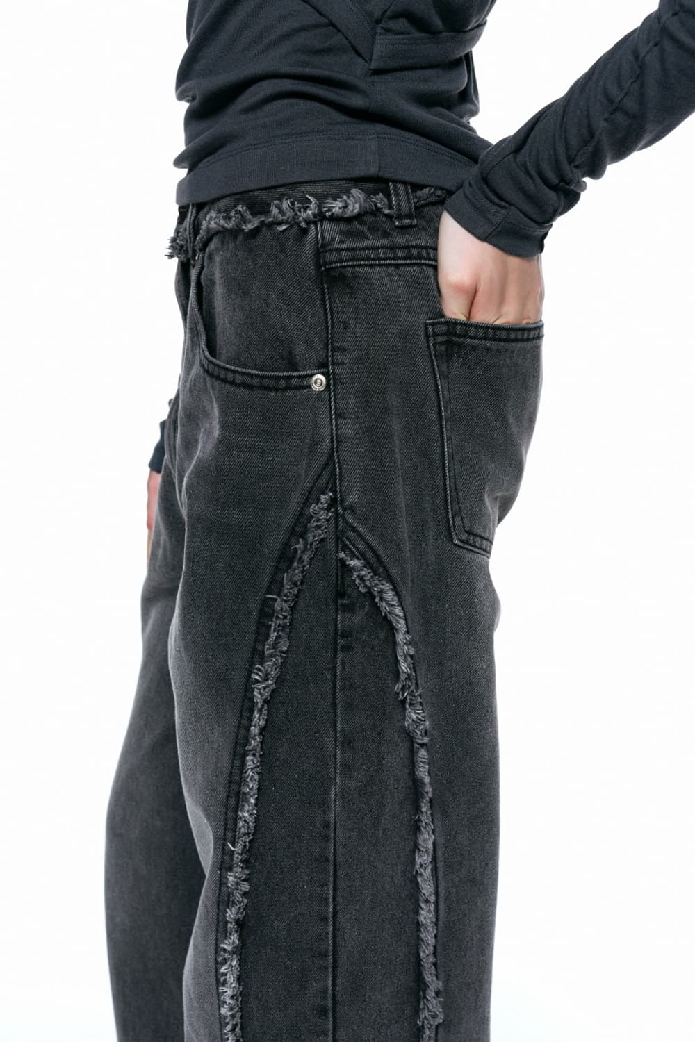 인사일런스 테슬 와이드 데님 블랙 상품이미지3