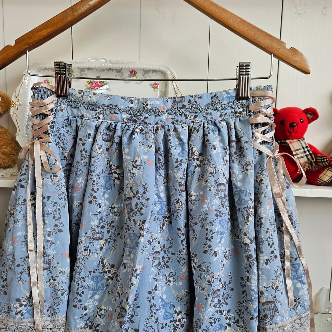 0327(axes femme) 앤틱 프린트 레이스 큐롯 스커트 상품이미지3