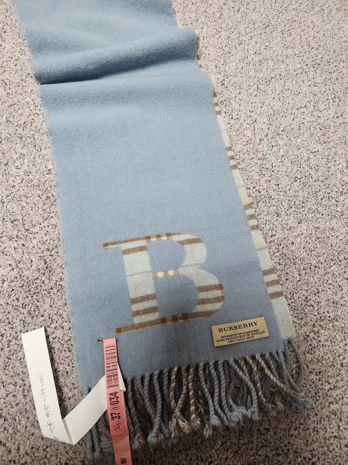 버버리 B로고 캐시미어 머플러 하늘색 상품이미지1