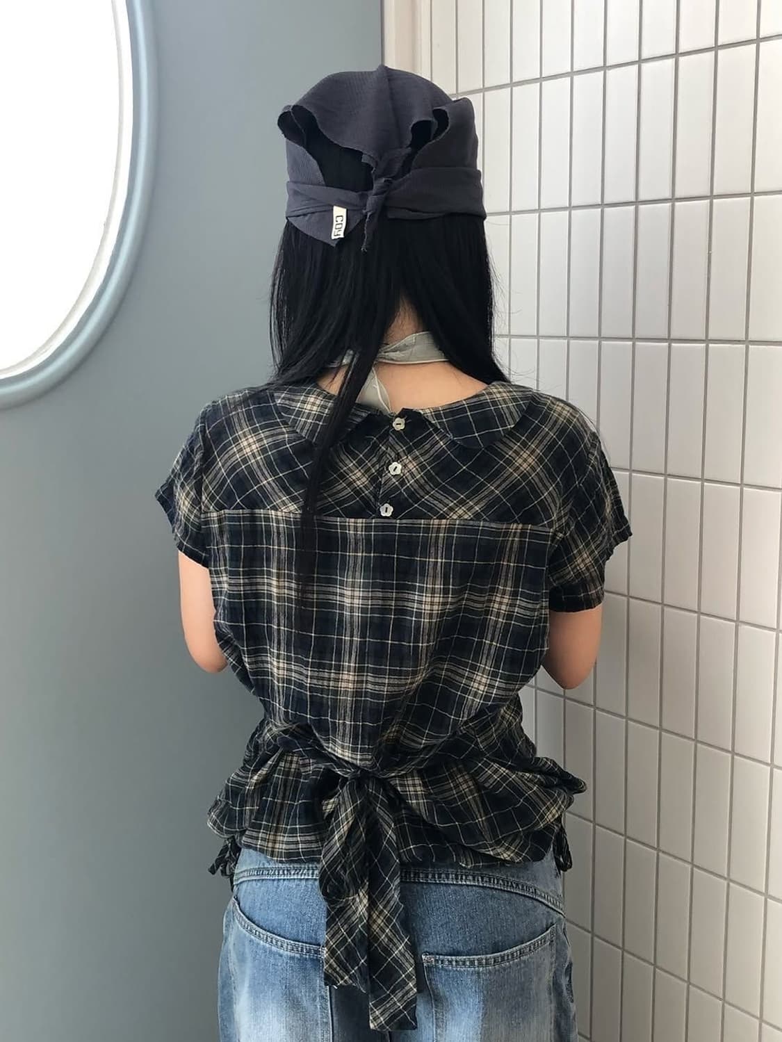 코이세이오 보우 블라우스 체크 상품이미지5