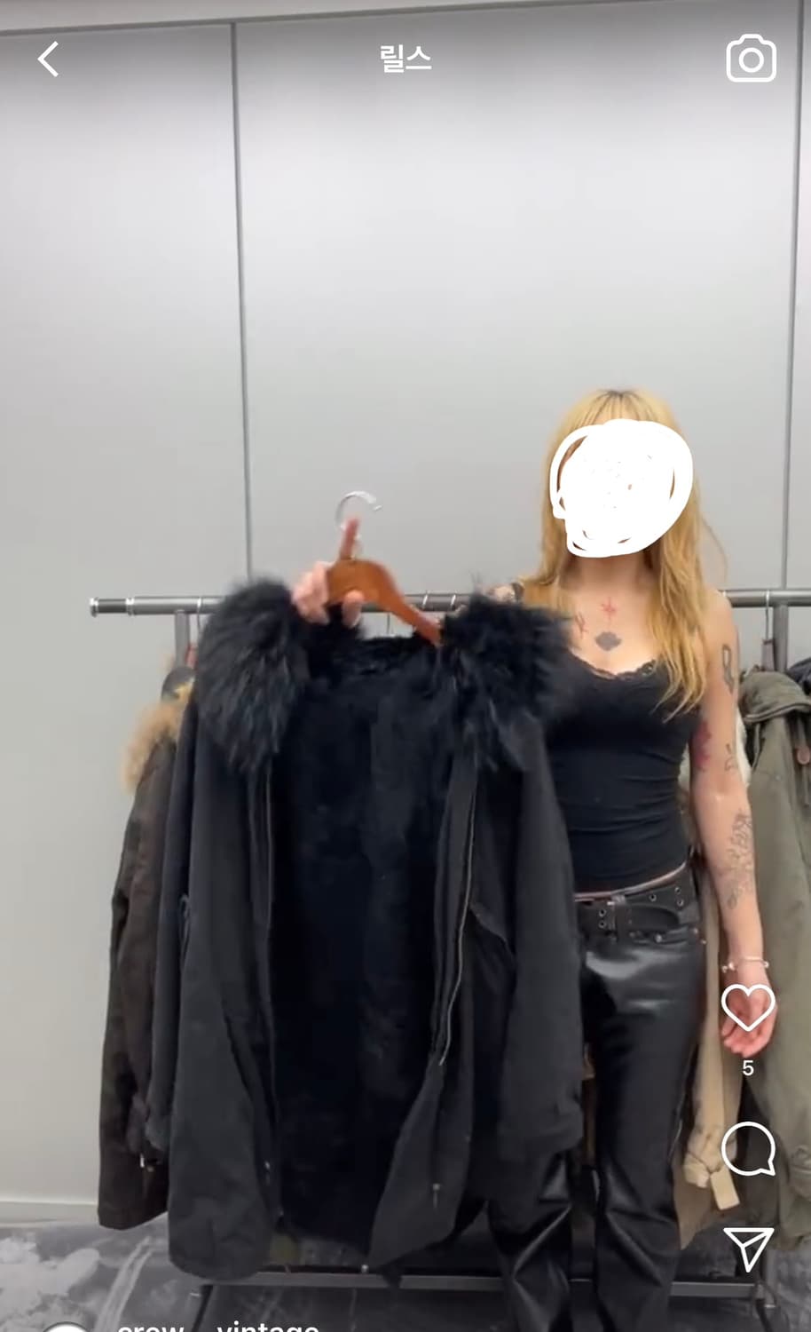 크루빈티지 y2k 블랙퍼 후드 롱 야상 점퍼 상품이미지2