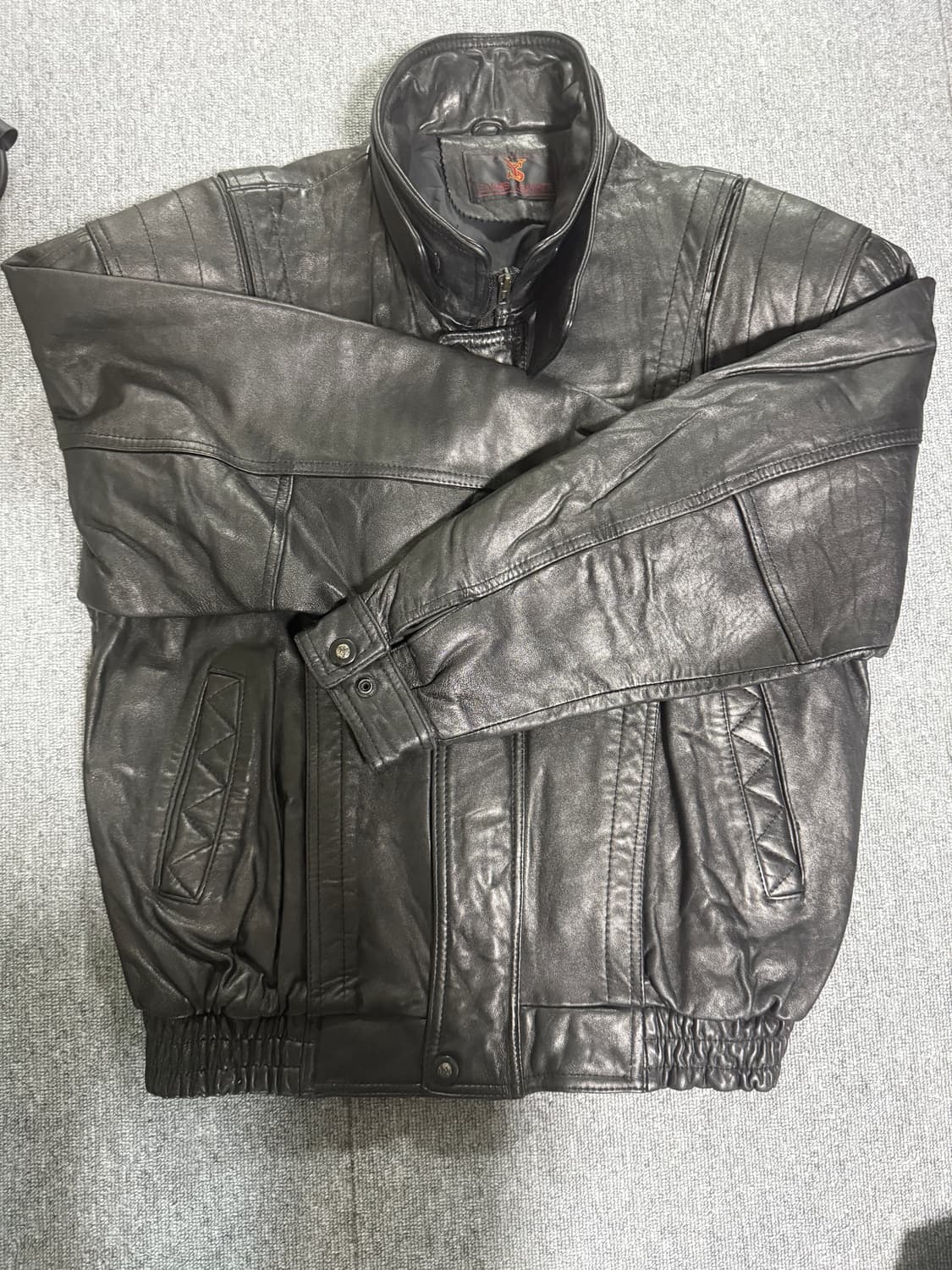 빈티지 블랙 리얼레더 하이넥 소가죽 봄버자켓 상품이미지2