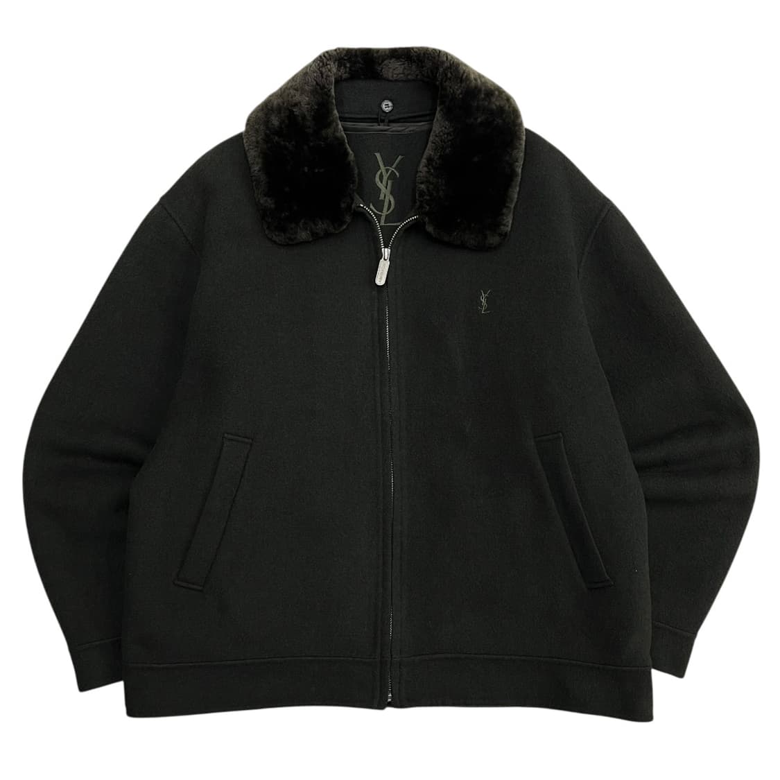 입생로랑 미니로고 퍼 카라 딥카키 자켓 상품이미지2