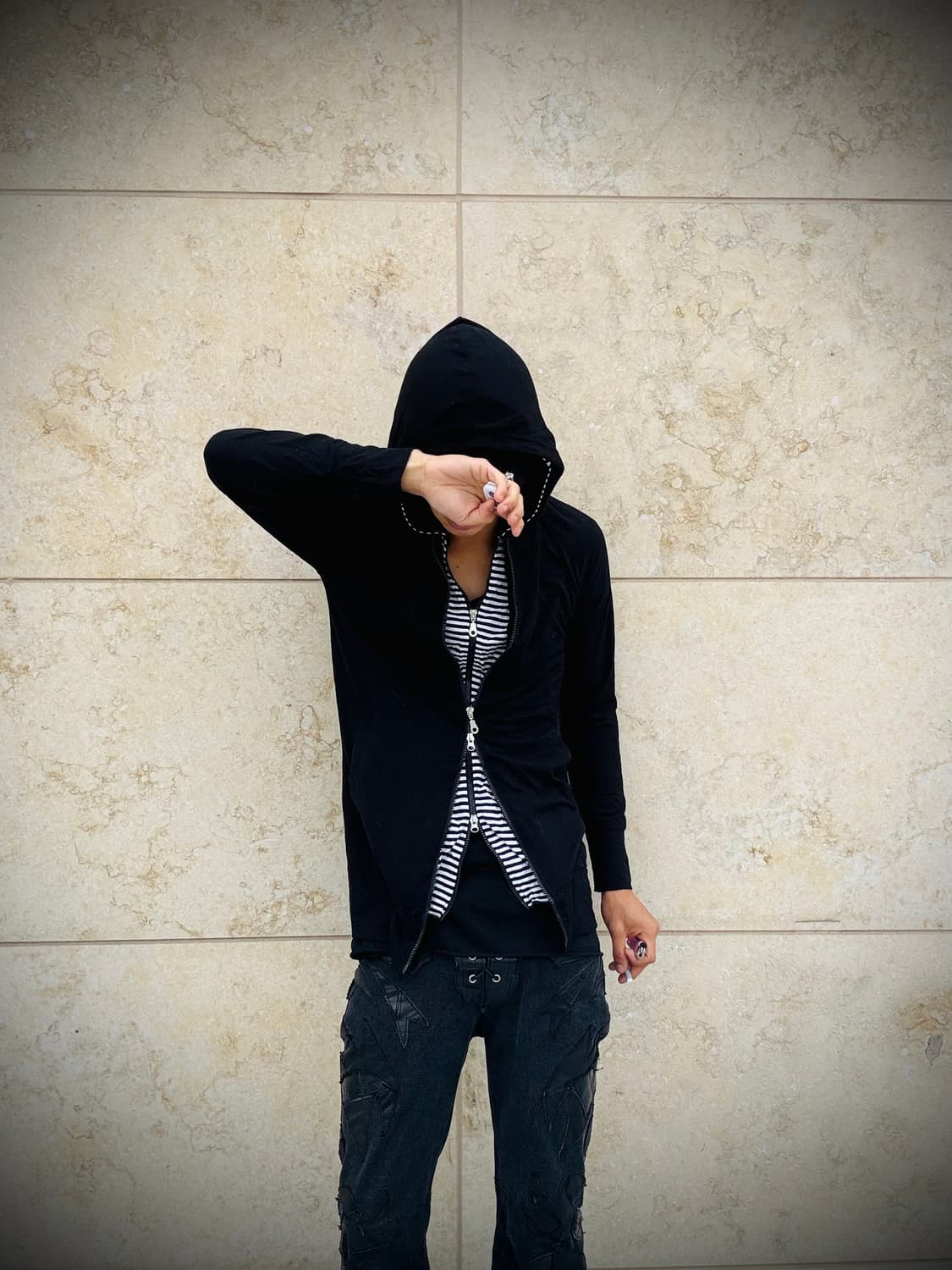 “Vintage” Stripe&Black Hoodie Layered Do 상품이미지7