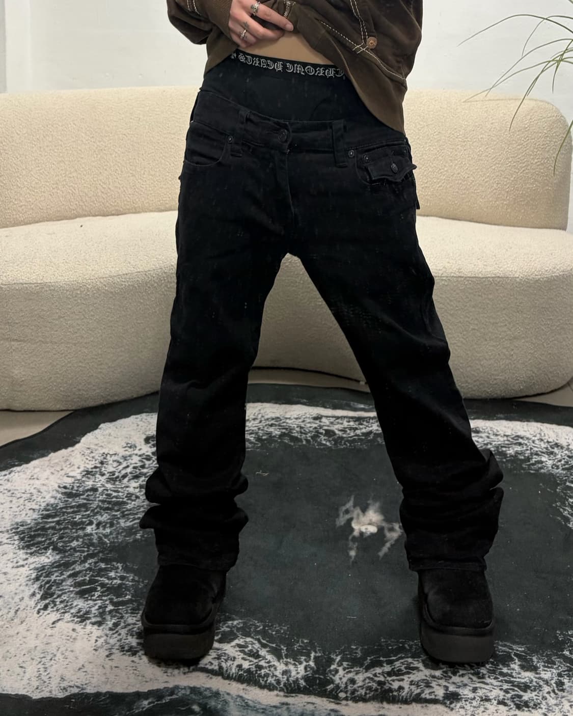 90s TRUERELIGION 블랙 스티치 코튼 스트레이트팬츠 상품이미지3