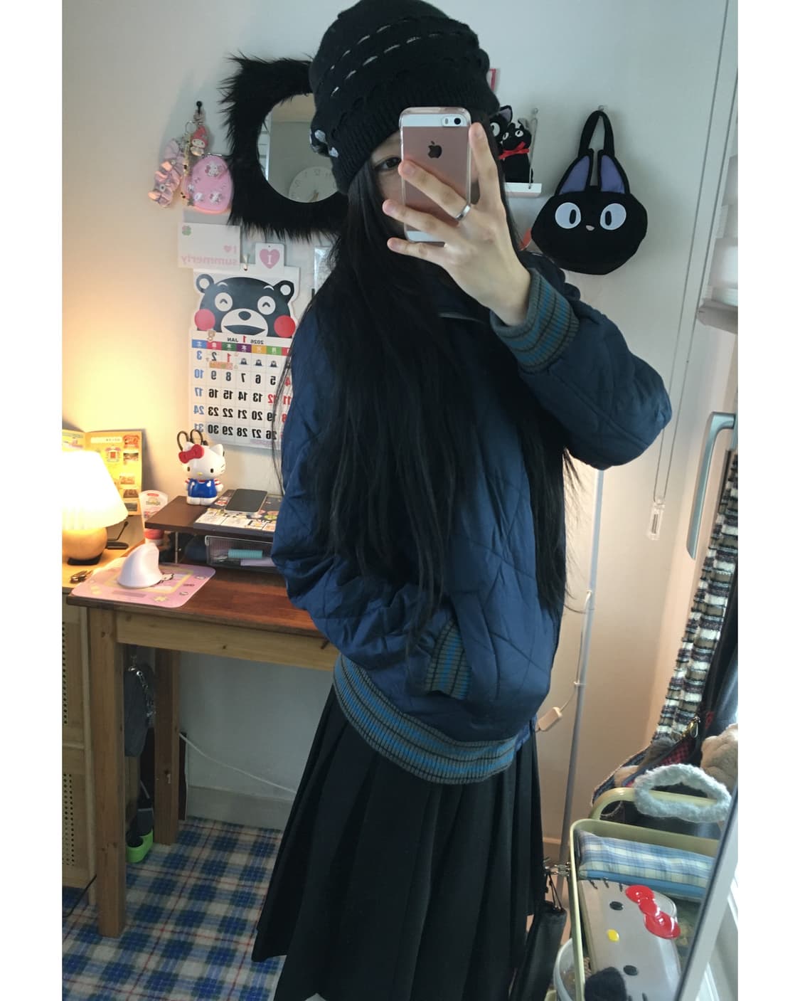 vintage quilted zip-up bomber navy 상품이미지2