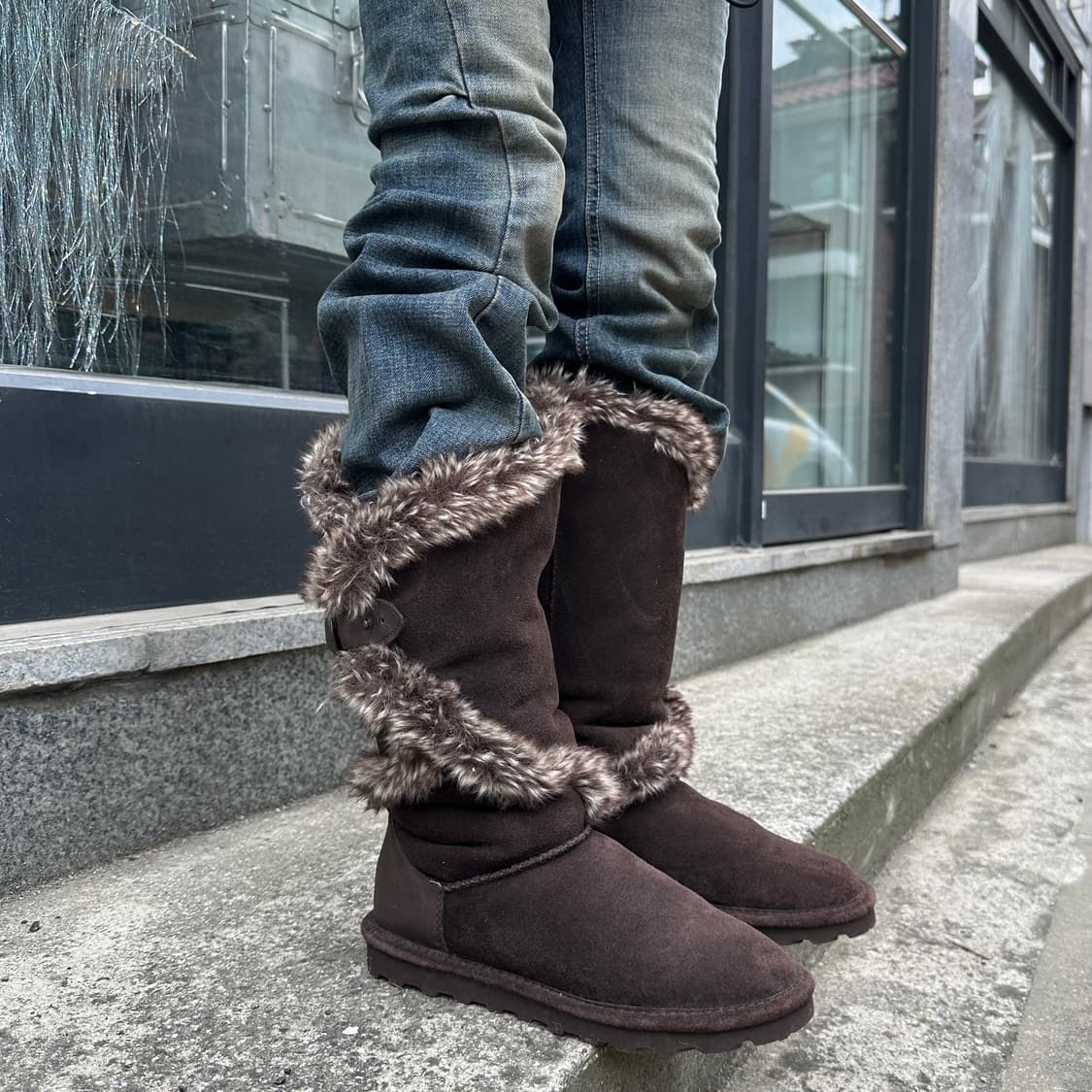 00s BEARPAW 스웨이드 핀터레스트 퍼 트림 어그 부츠 상품이미지1