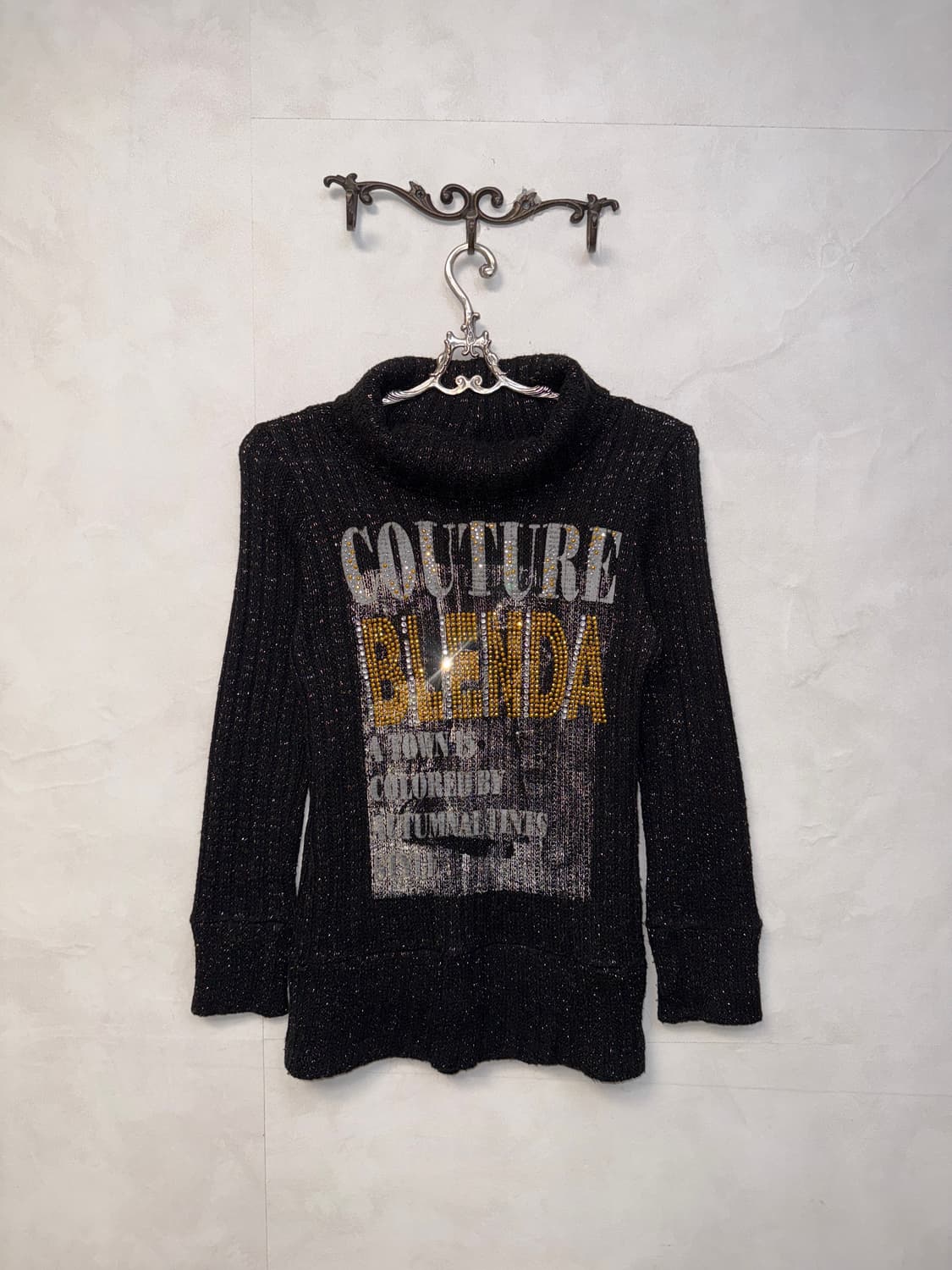 Black y2k cubic printed turtle neck knit 상품이미지4