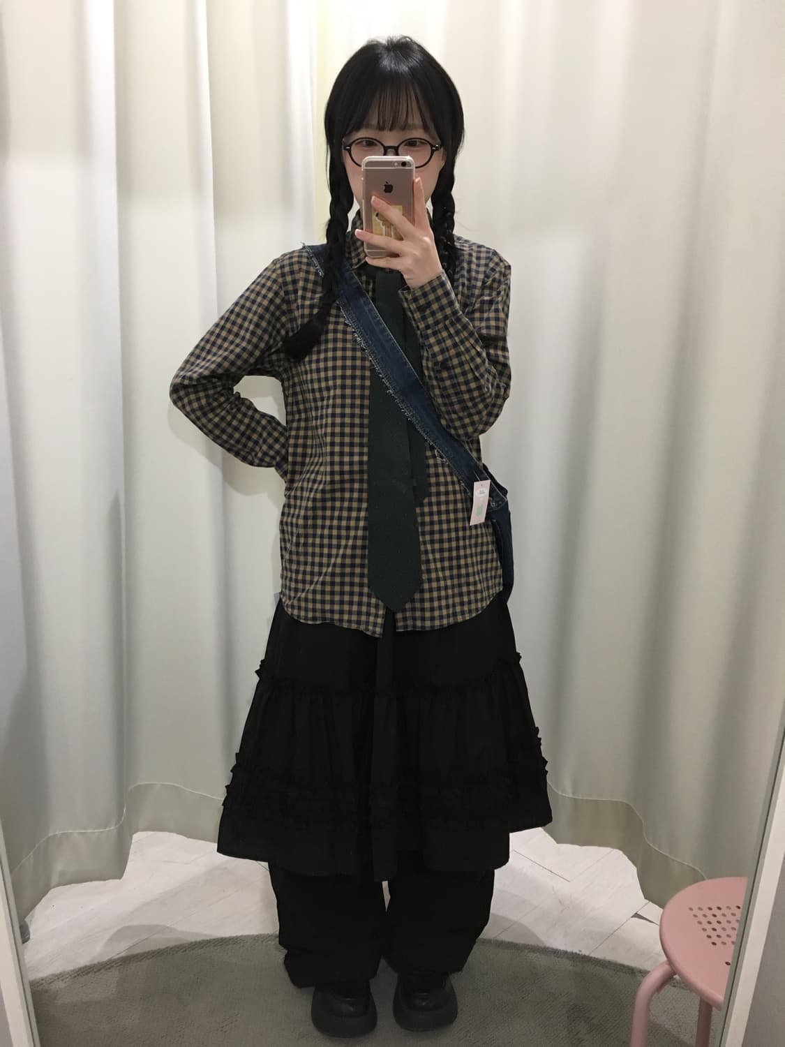 쿠키 브라운 체크 셔츠 상품이미지2