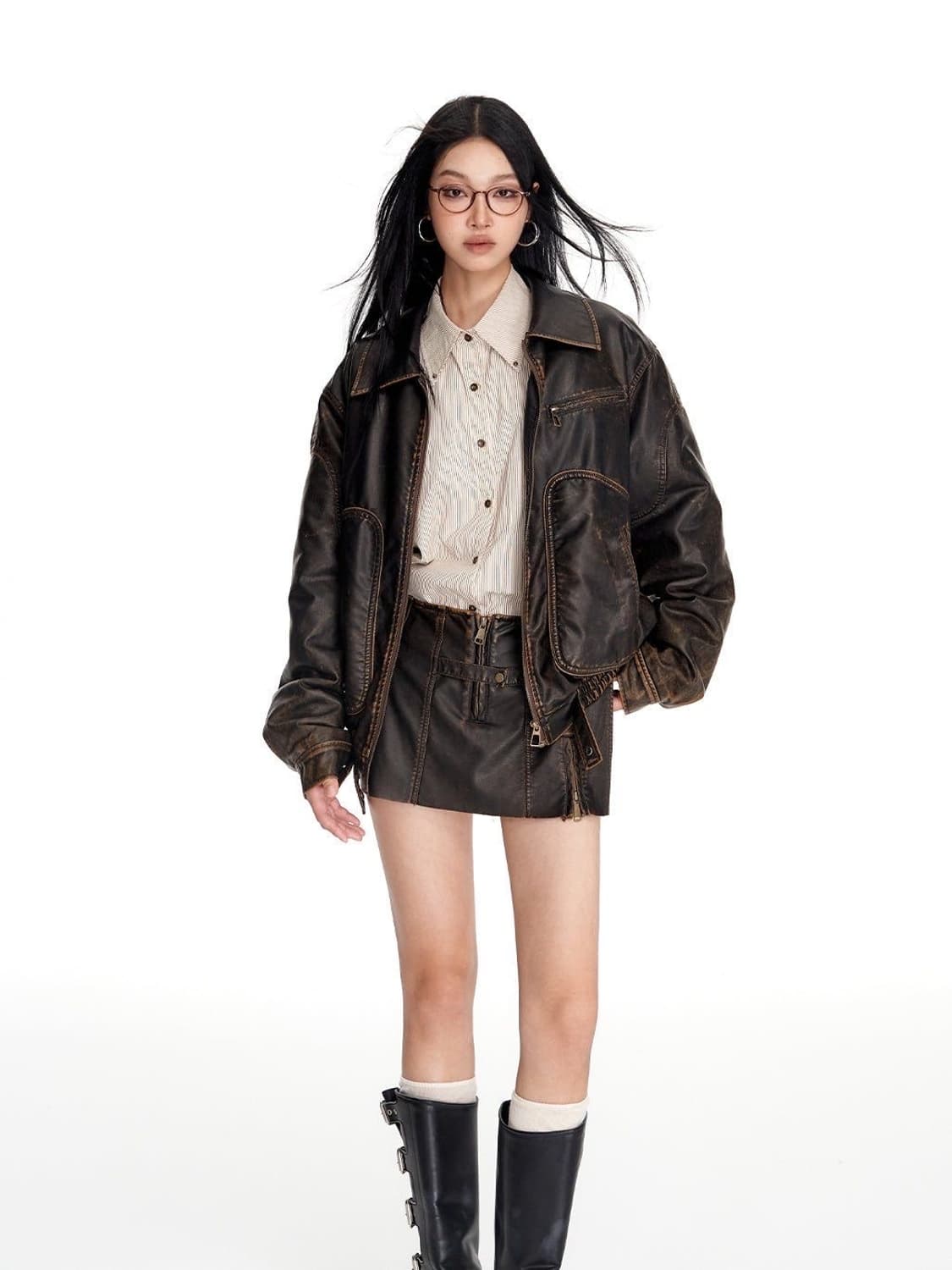 위세임 랩 Fur collar loose leather jacket 상품이미지3