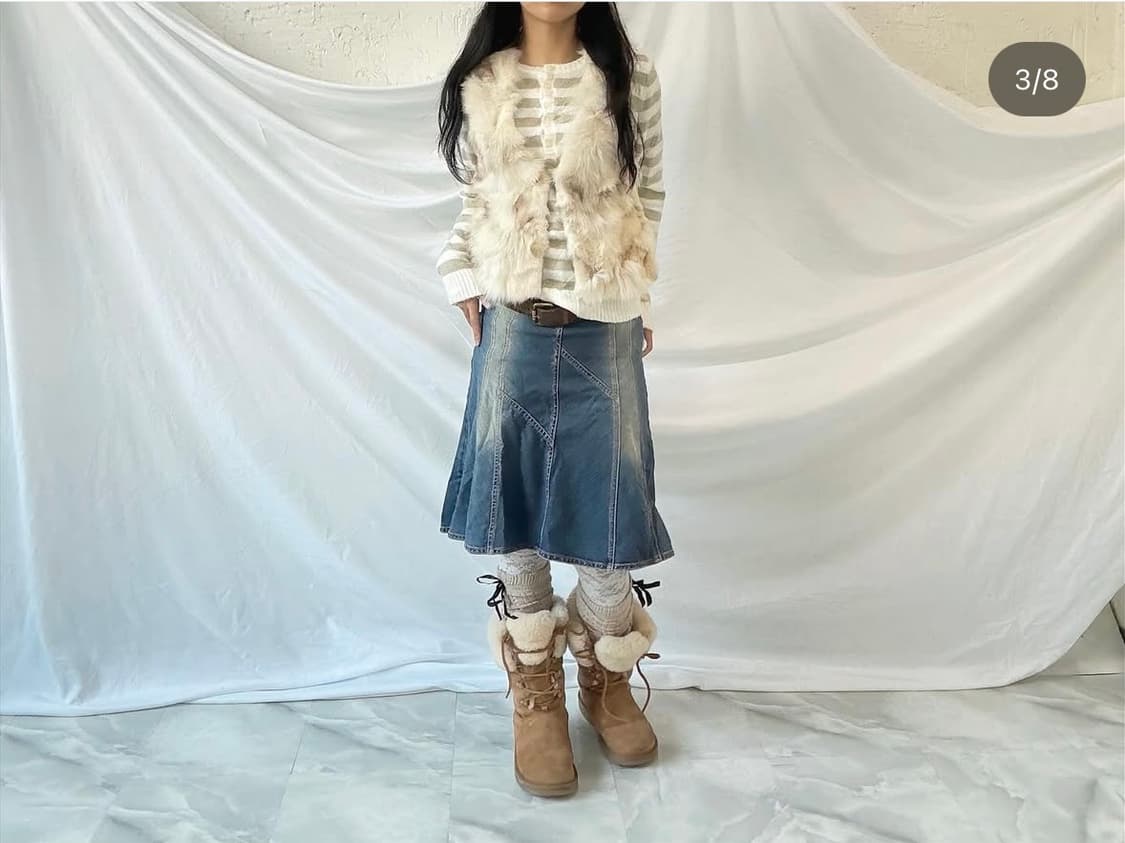 스트라이프 쭉티, 여우털베스트, 코위찬, 데님스커트 상품이미지3