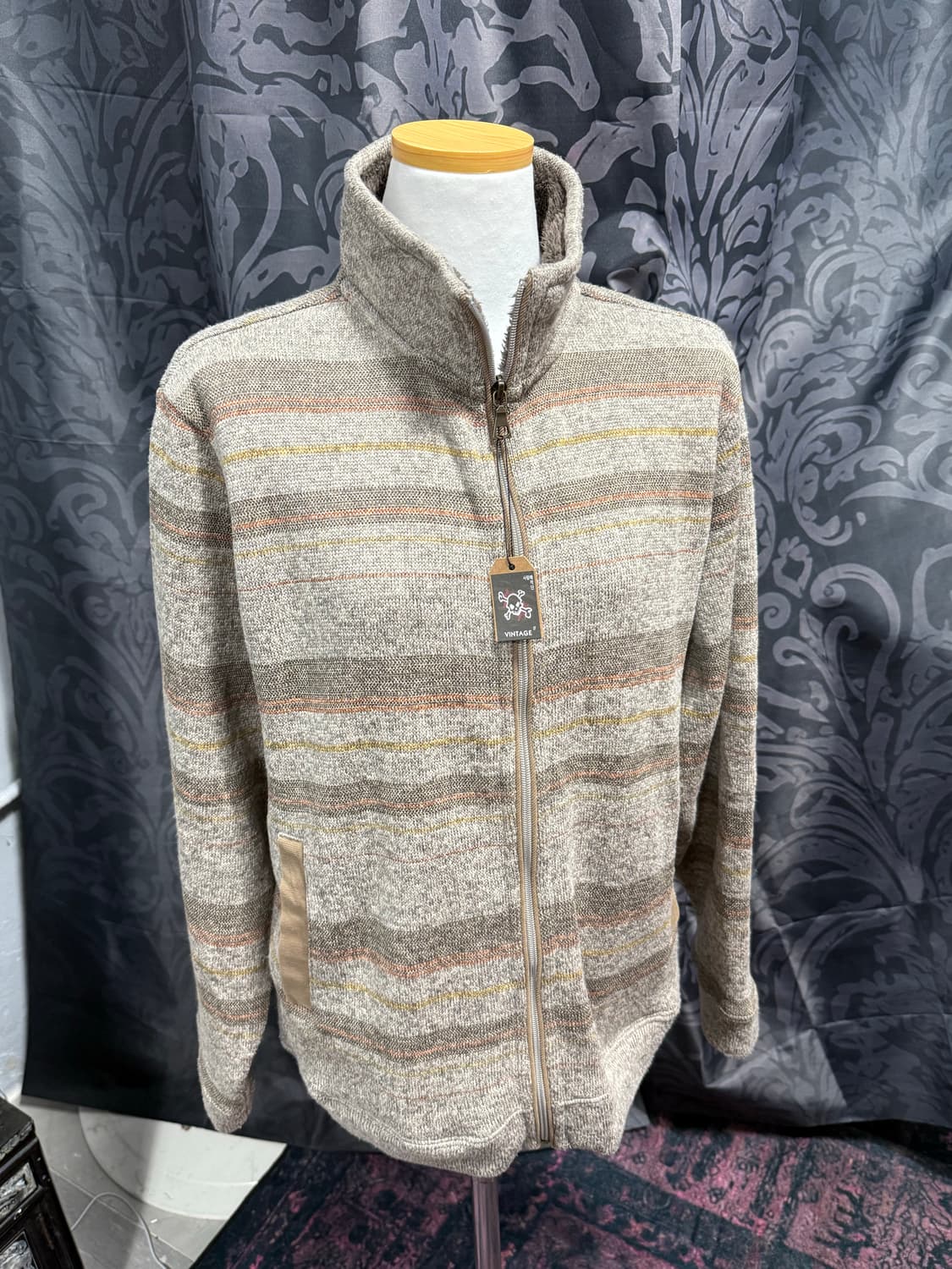 빈티지 스트라이프 퍼 니트 집업 상품이미지1