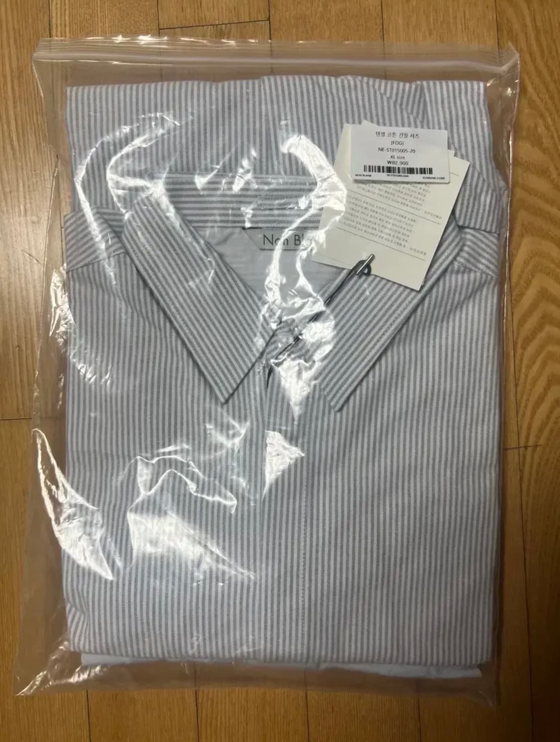 [XL] 넌블랭크 오버핏 옥스퍼드 스트라이프셔츠 그레이 상품이미지1