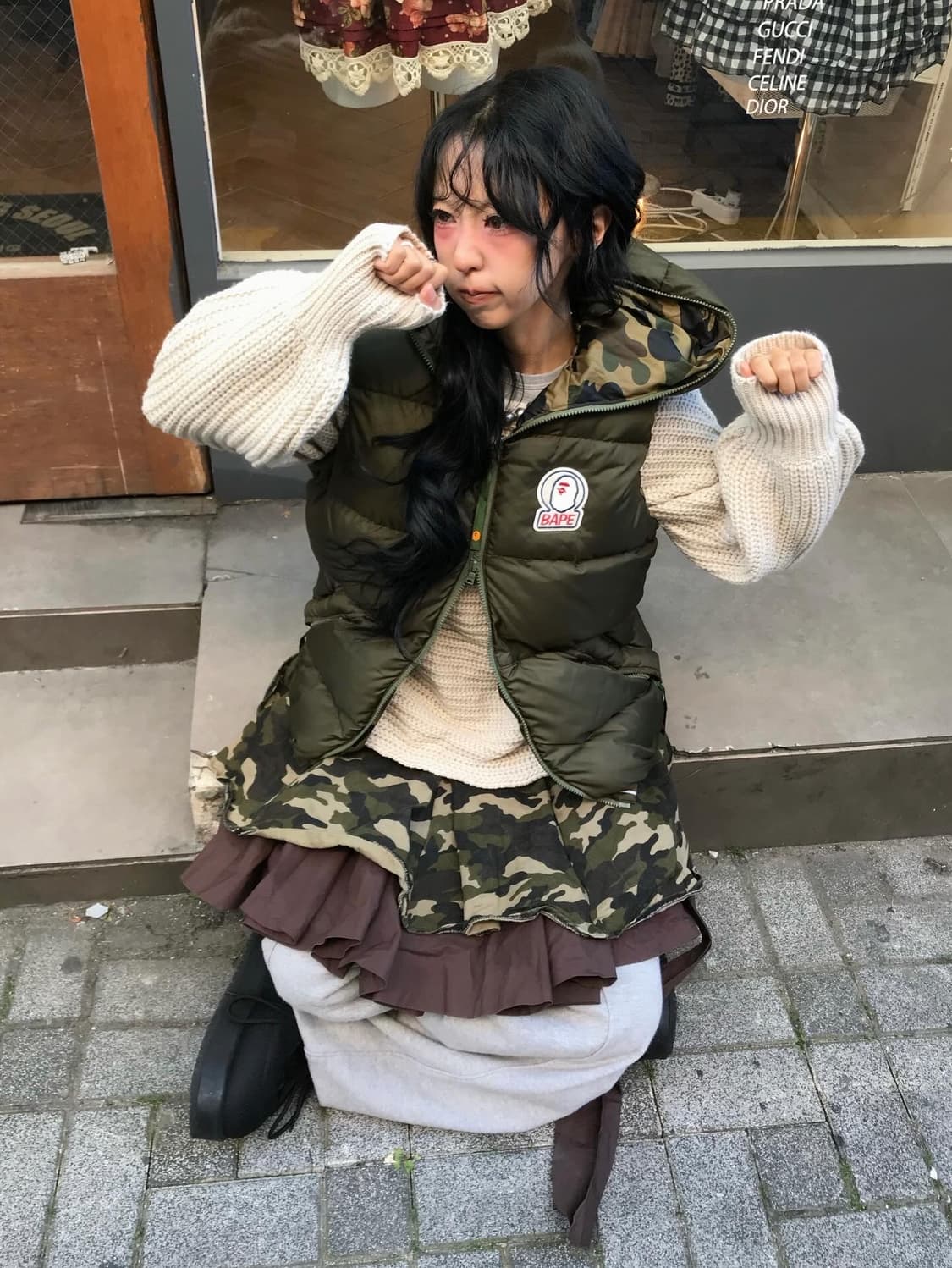 Bape Khaki Logo Two-way Padded Vest 상품이미지2