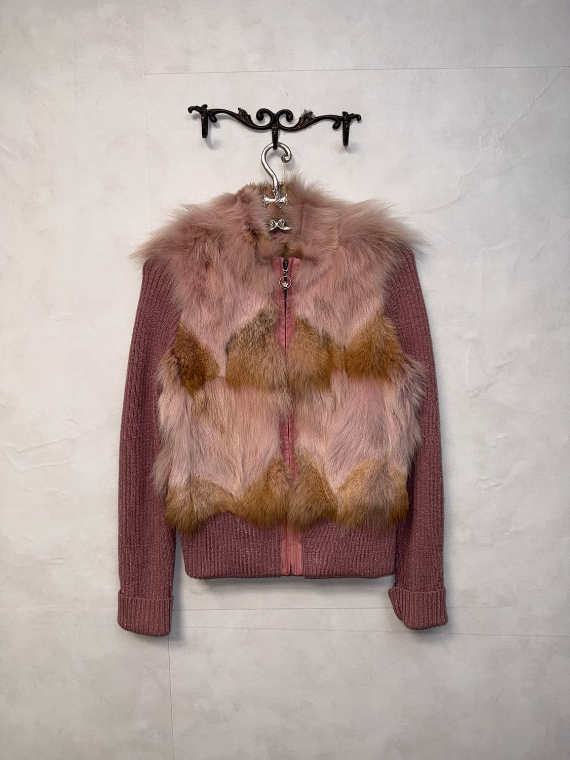 Baby pink glitter coyote fur knit zipup 상품이미지1