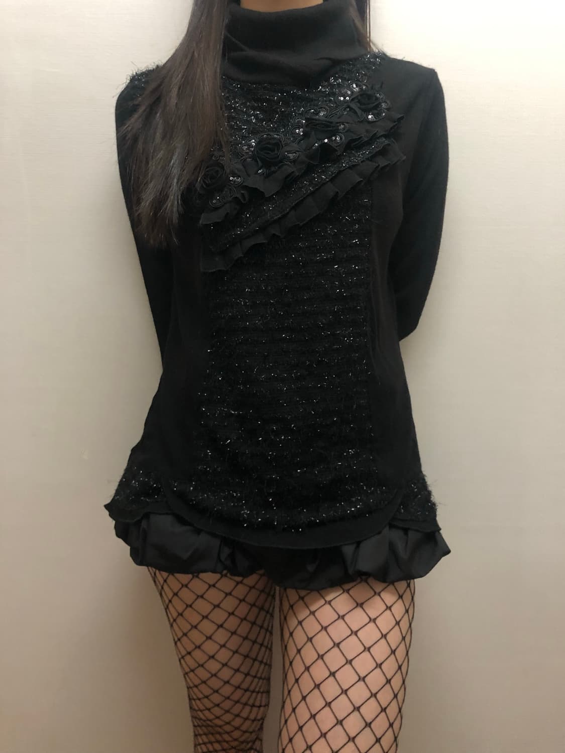 빈티지 블랙 글리터 프릴 니트 상품이미지4