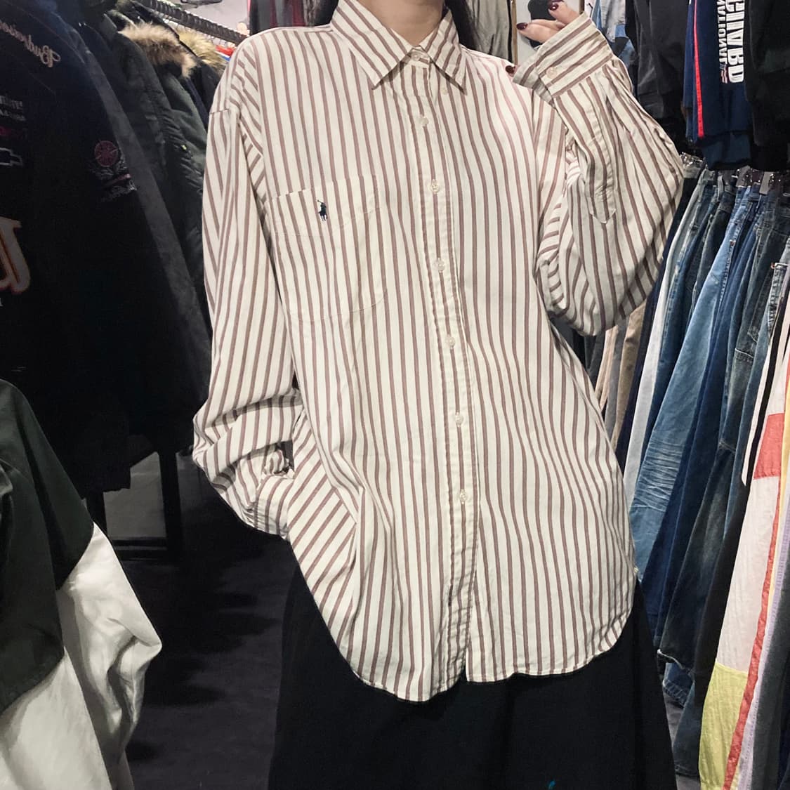 [IM]폴로 랄프로렌 섀도 스트라이프 셔츠 브라운 상품이미지3