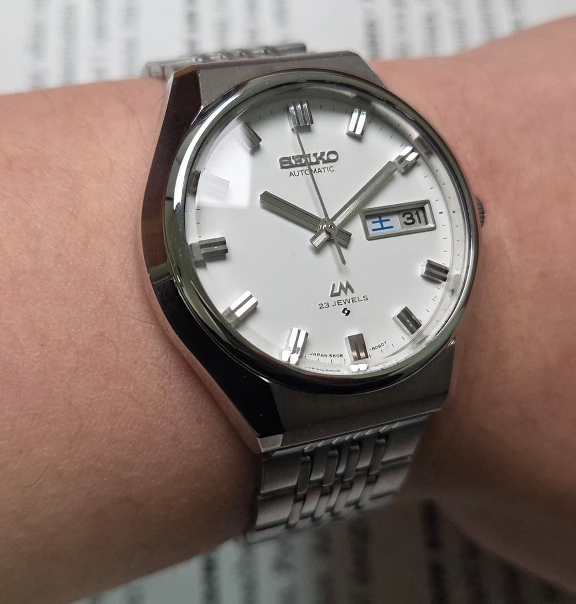 레어] 빈티지 세이코 LM로드매틱 화이트판 한자 데이데이트 쌀알 브레이슬 상품이미지10